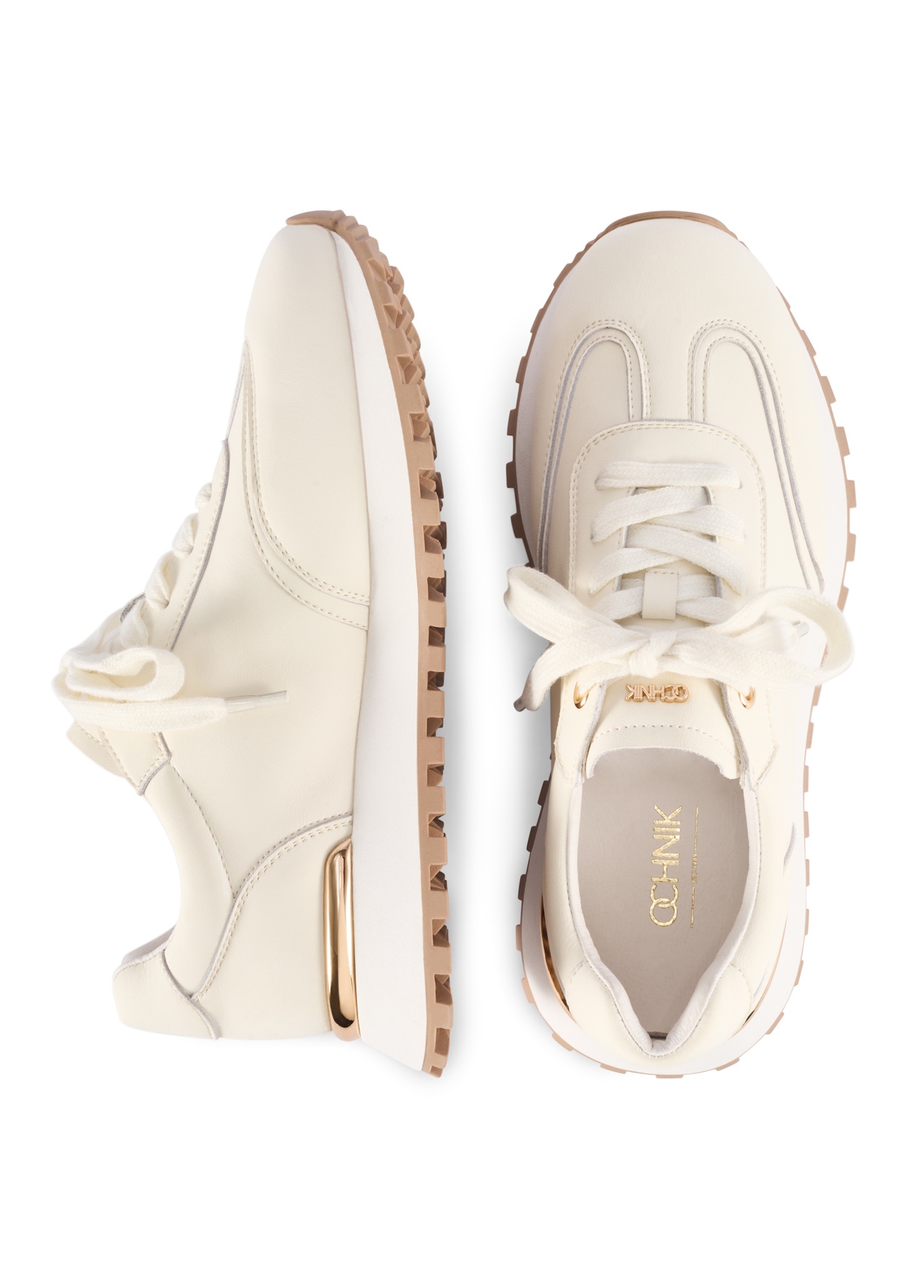 Women's cream leather sneakers BUTYD-1270-0B(W26), top view of the product on a white background.