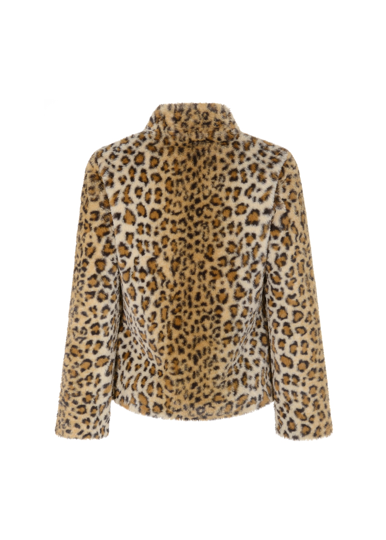Women's short fur coat in leopard print artificial FUTDT-0043-86(Z20)-02