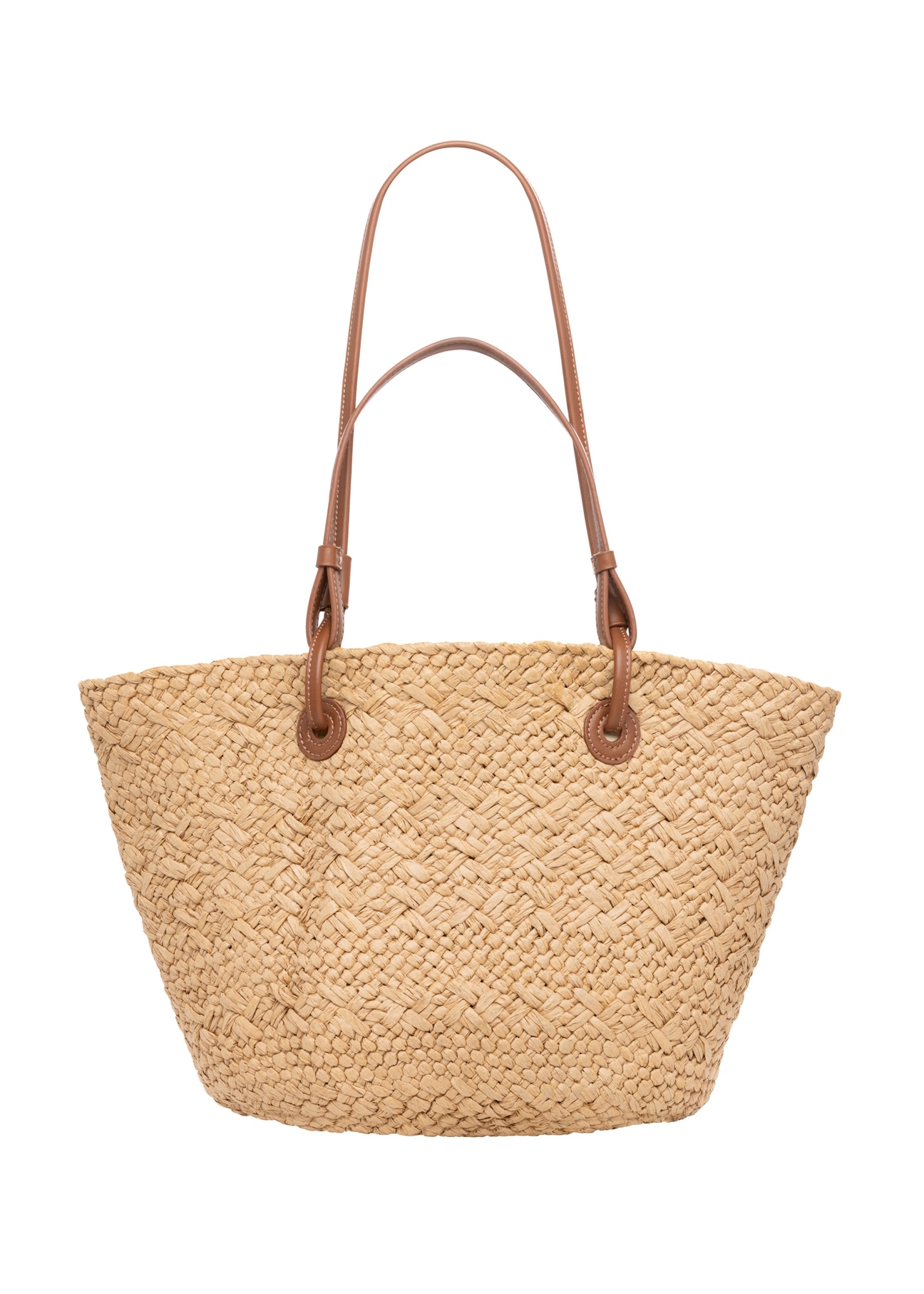 Straw large women's shopper bag TOREC-1217-1E(W26), product view from the back on a white background.