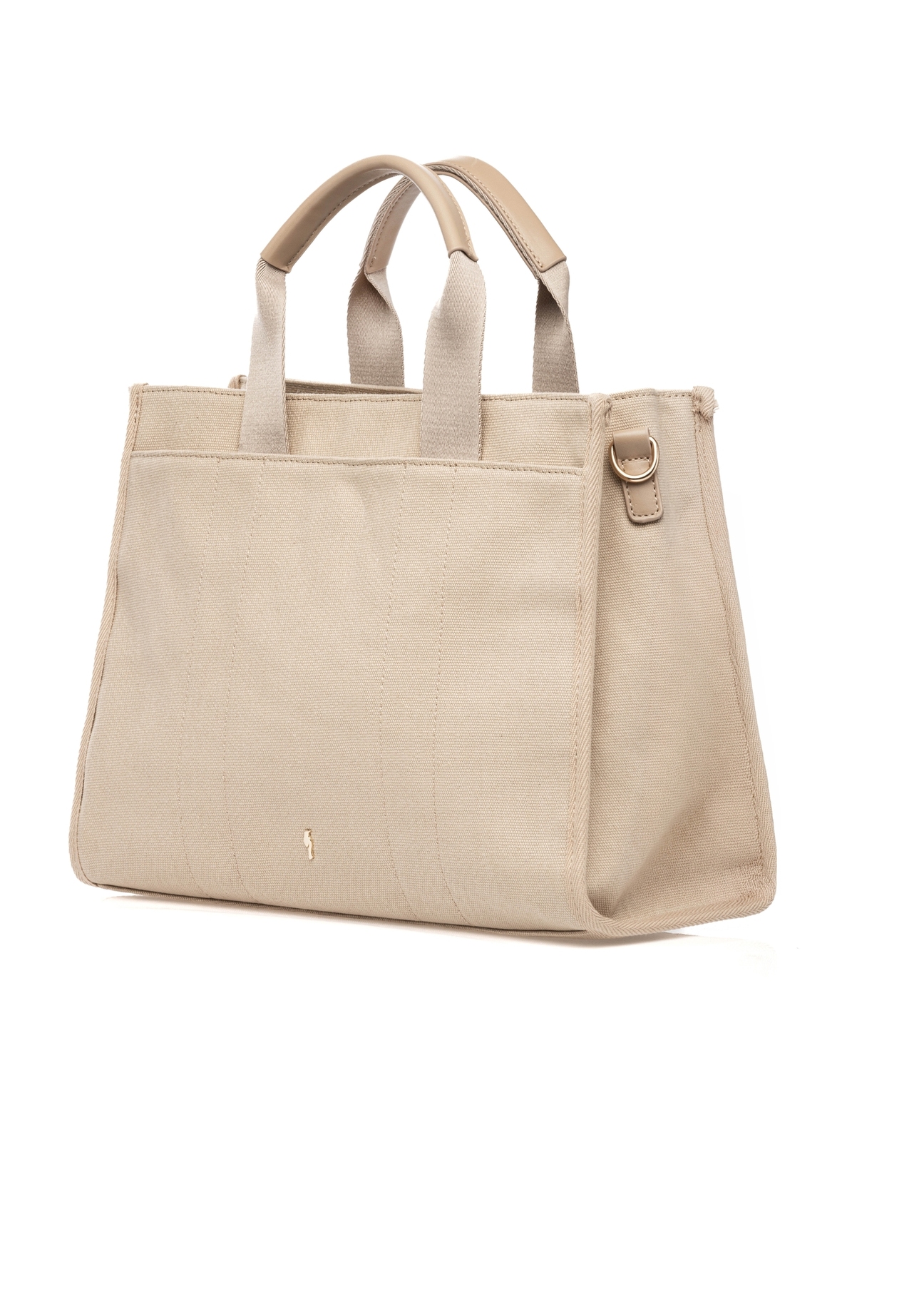 Light beige cotton women's handbag TOREN-0332-1B(W26), diagonal product view on white background.