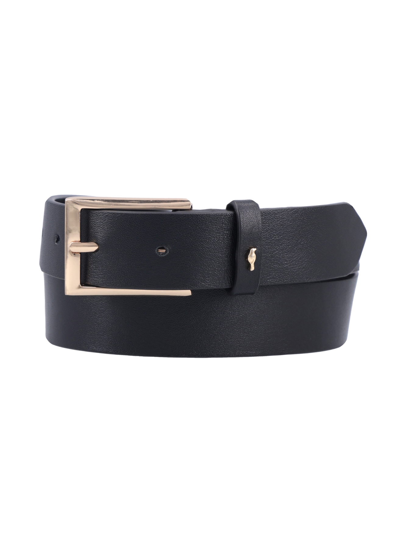 Black leather women's belt PASDS-0346-99(Z26), front product view on white background.