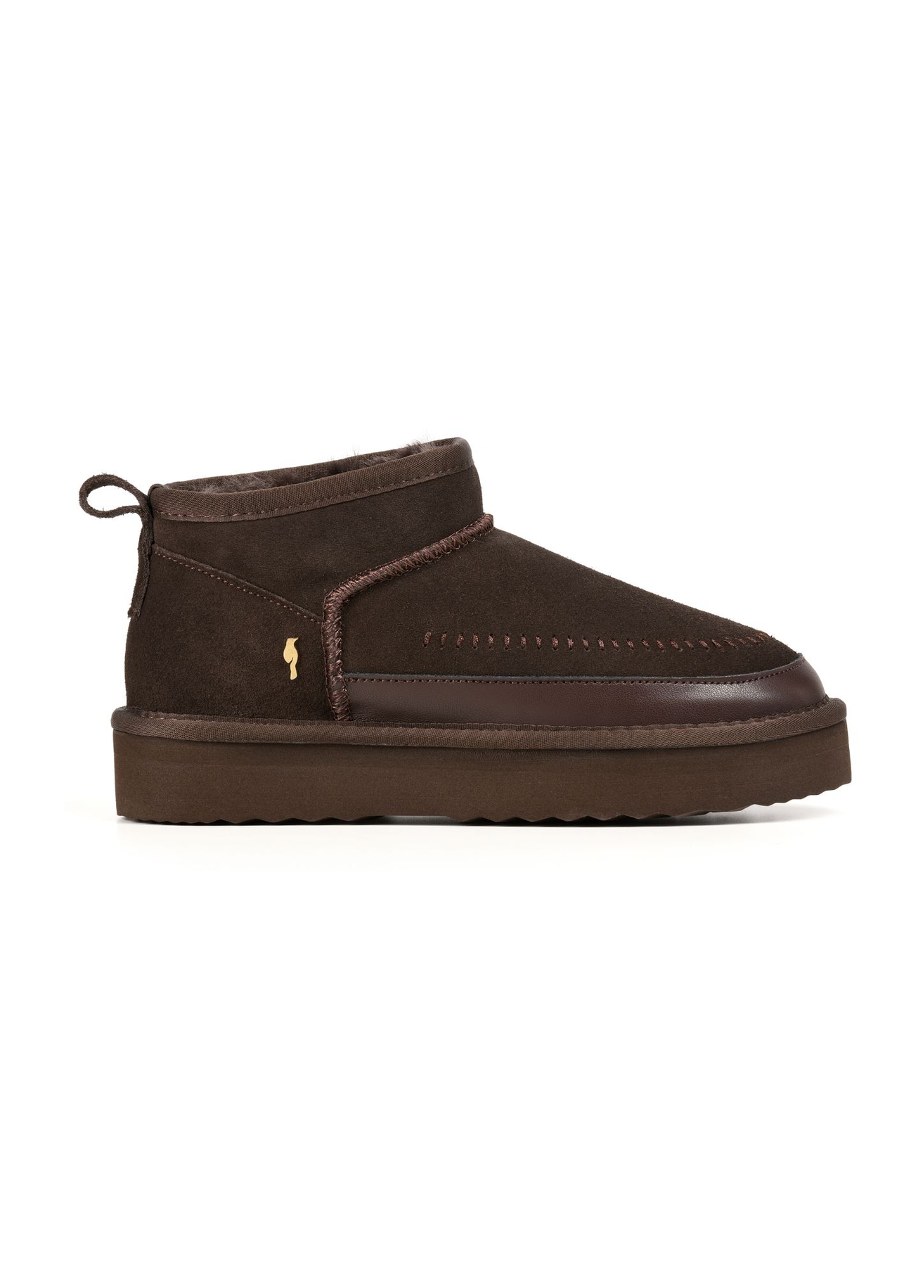 Brown women's snow boots BUTYD-1220-89(Z25) - side view of the product on a white background.