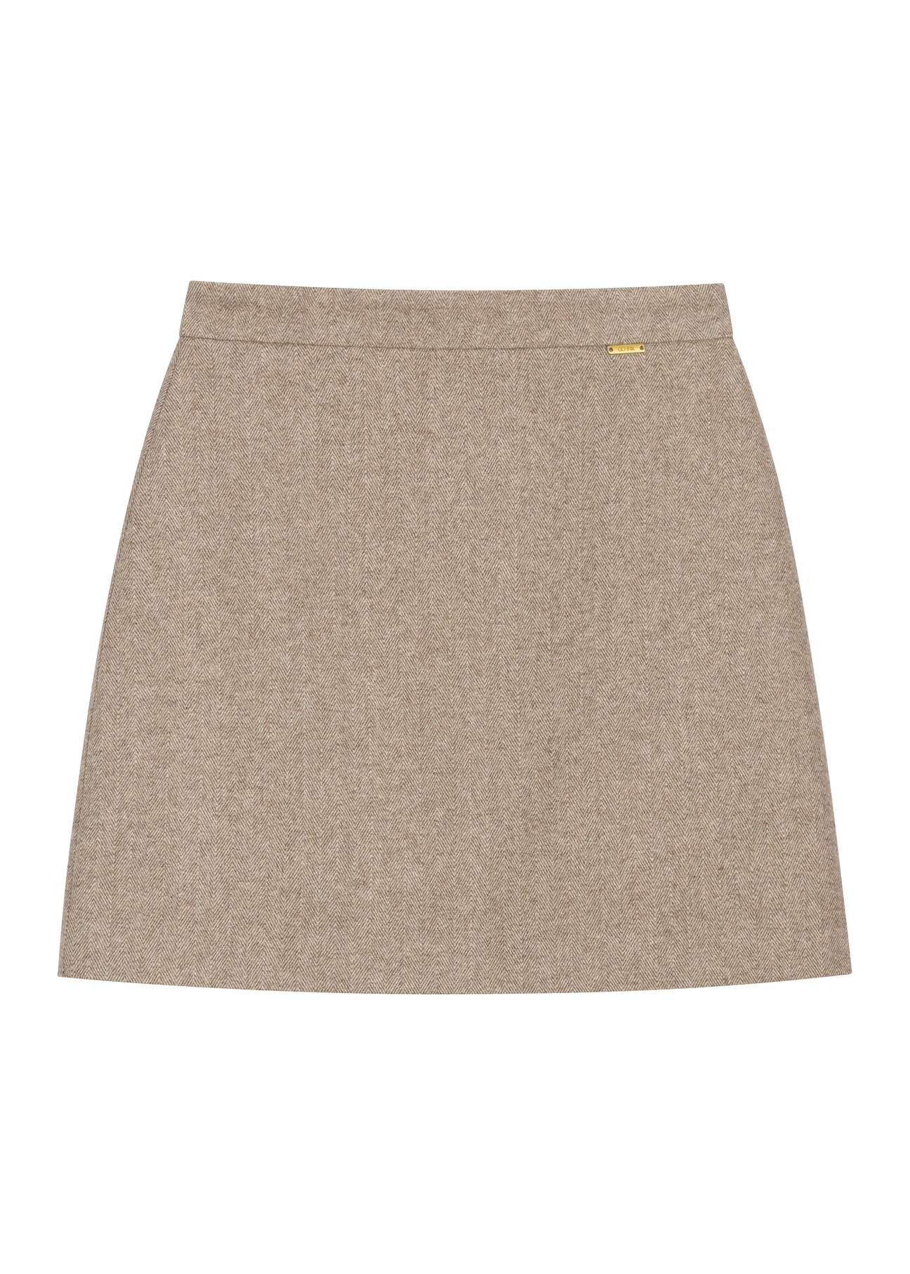 Light beige short herringbone skirt SPCDT-0132-1A(Z26) - front product view, on white background.