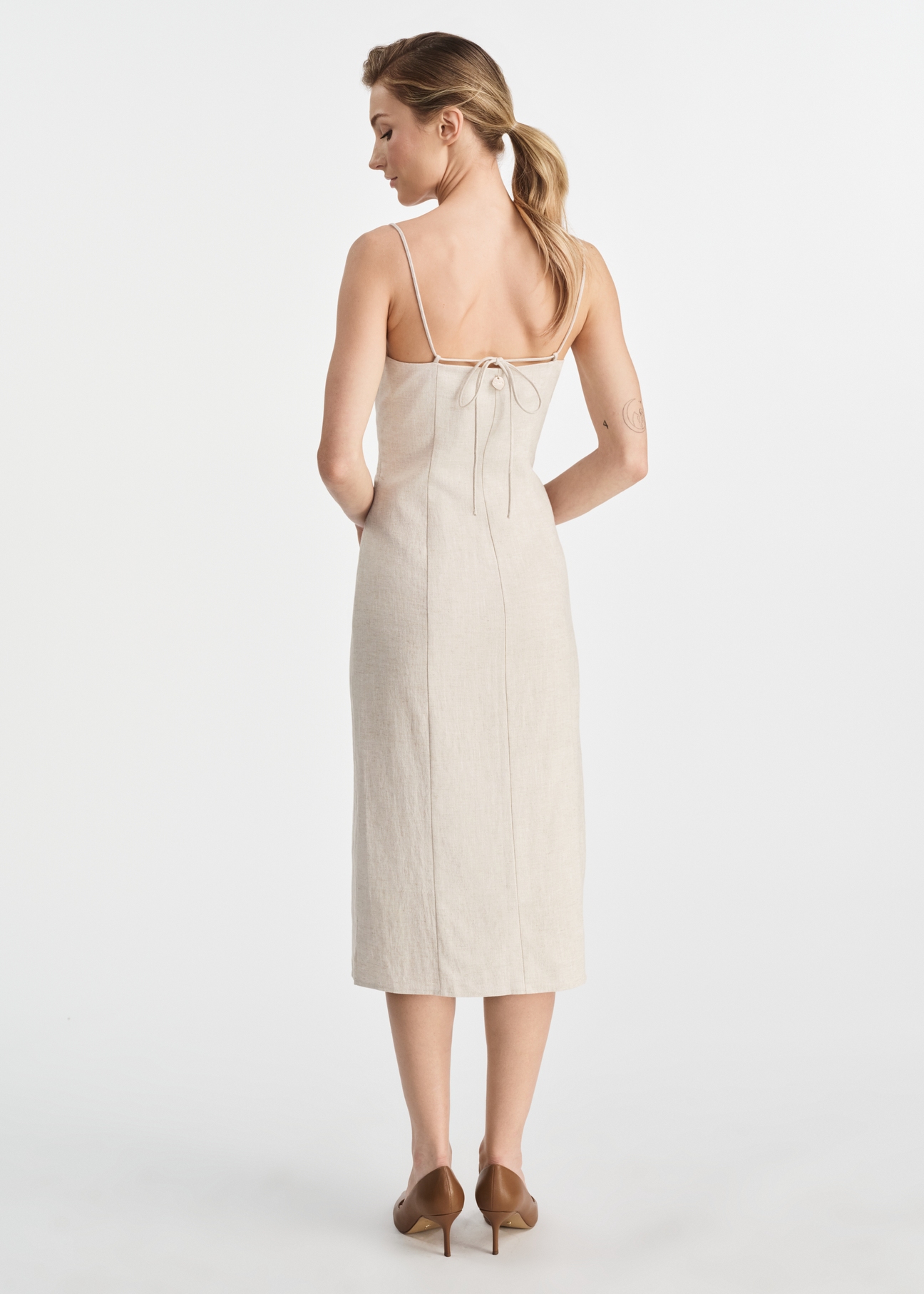 Beige linen midi dress SUKDT-0235-81(W25)-04