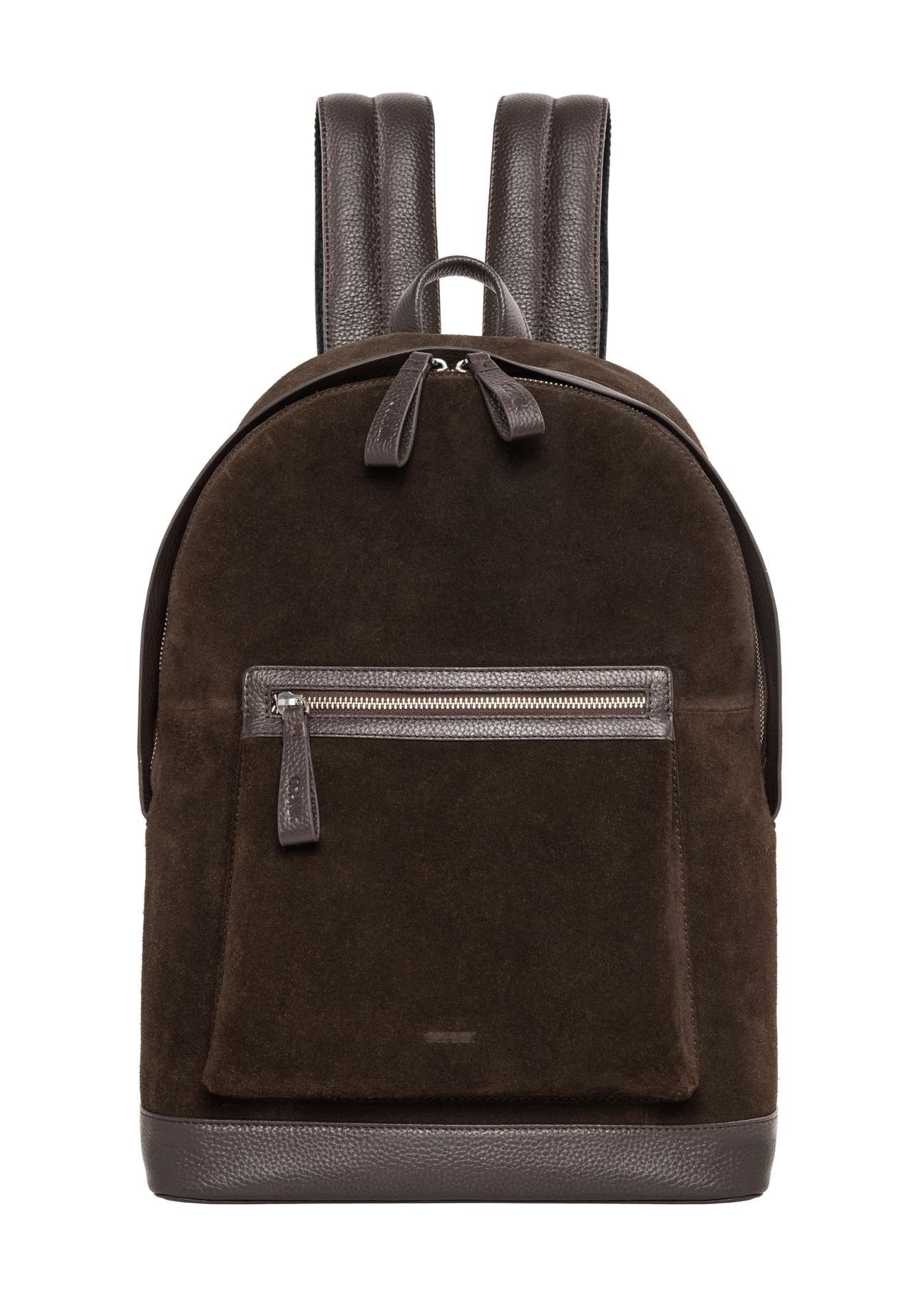 Men's dark brown suede backpack TORMS-0539-1I(Z26), front product view on white background.