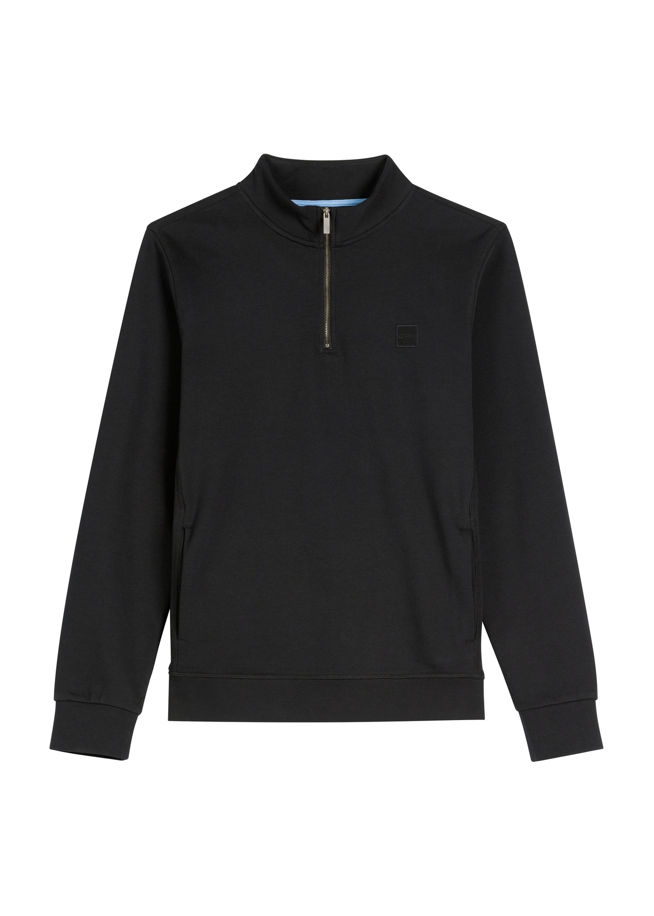 Black men's sweatshirt with stand-up collar BLZMT-0080-99(W26) - front product view, on a white background.