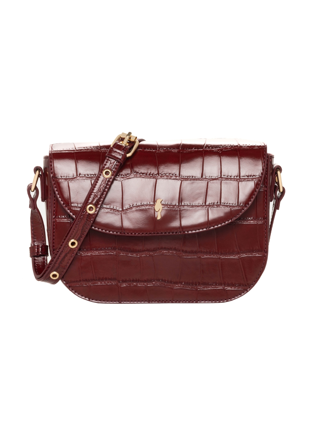 Small red croc-effect shoulder bag TOREC-1244-4C(Z26), front view on a white background.