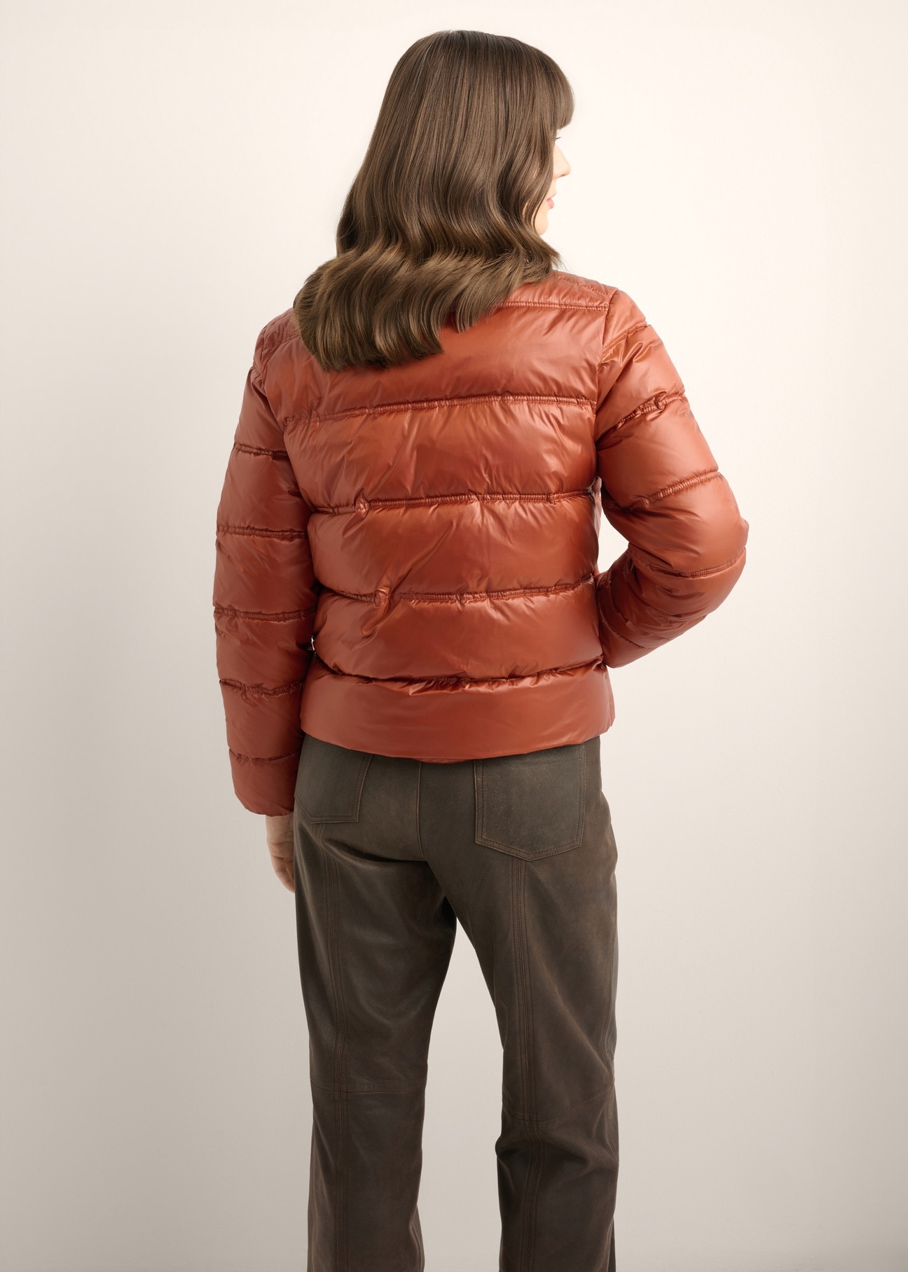 Women's jacket with a stand-up collar in red color KURDT-0669-3D(Z26)
