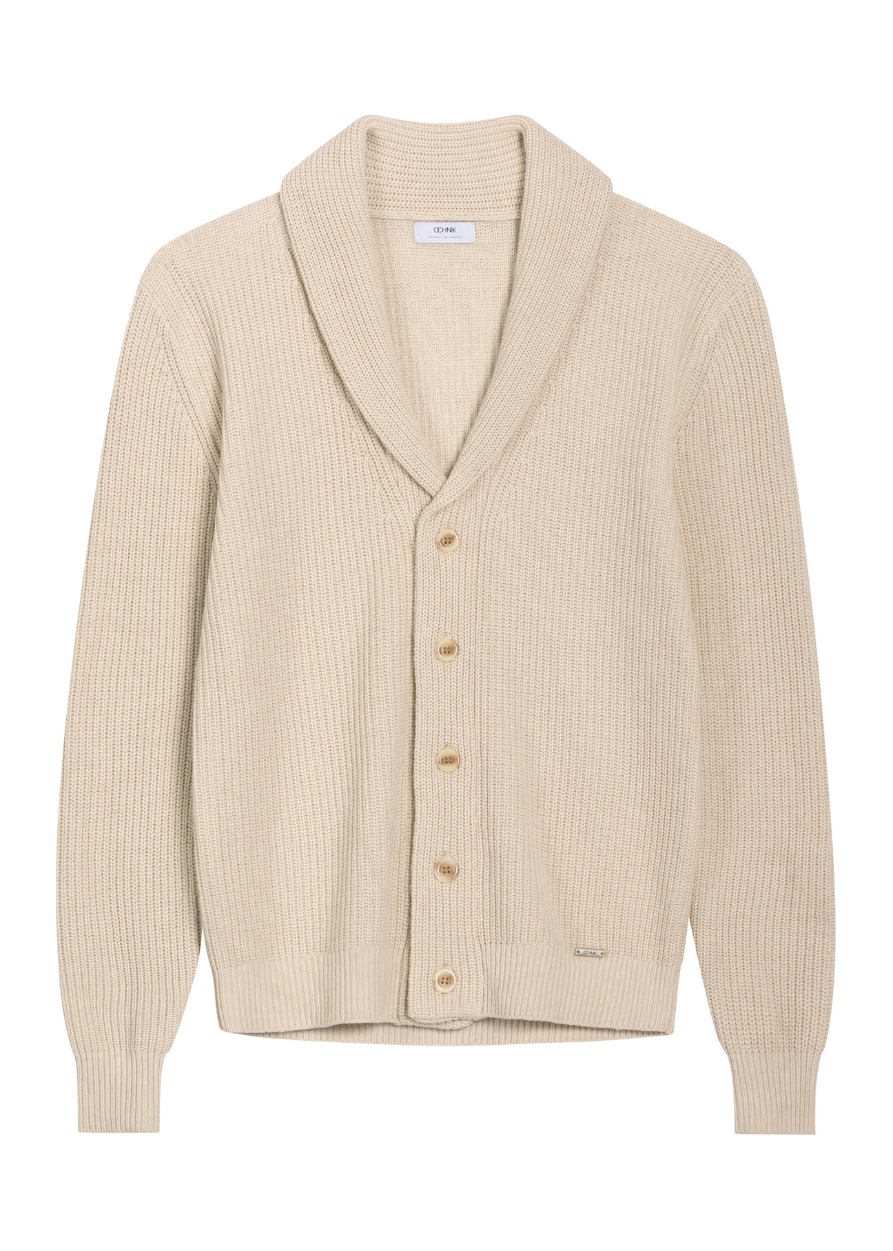 Light beige men's cardigan KARMT-0006-1A(Z26), front product view on white background.