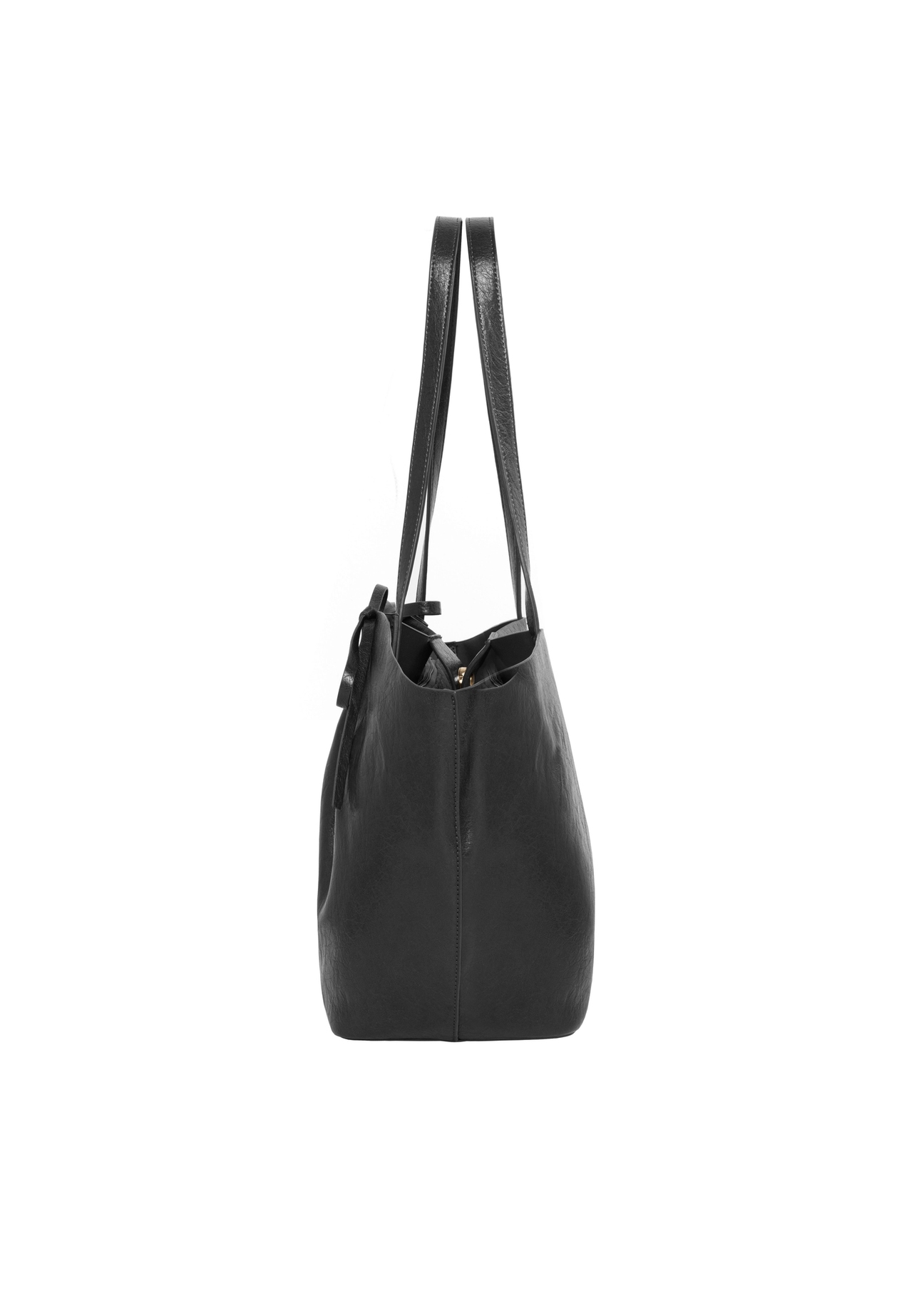 Black shopper bag with bows TOREC-1378-99(Z26), side view of the product on a white background.