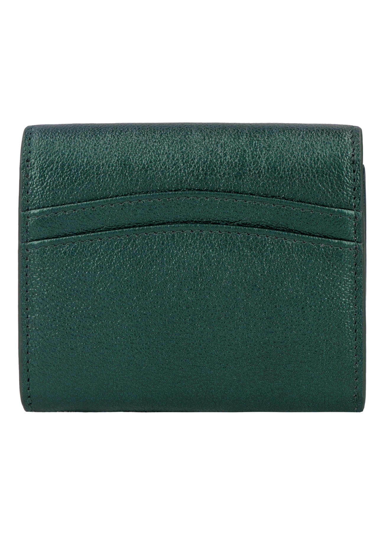 Small women's leather wallet in dark green color PORES-1029-8C(Z26), product view from the back on a white background.