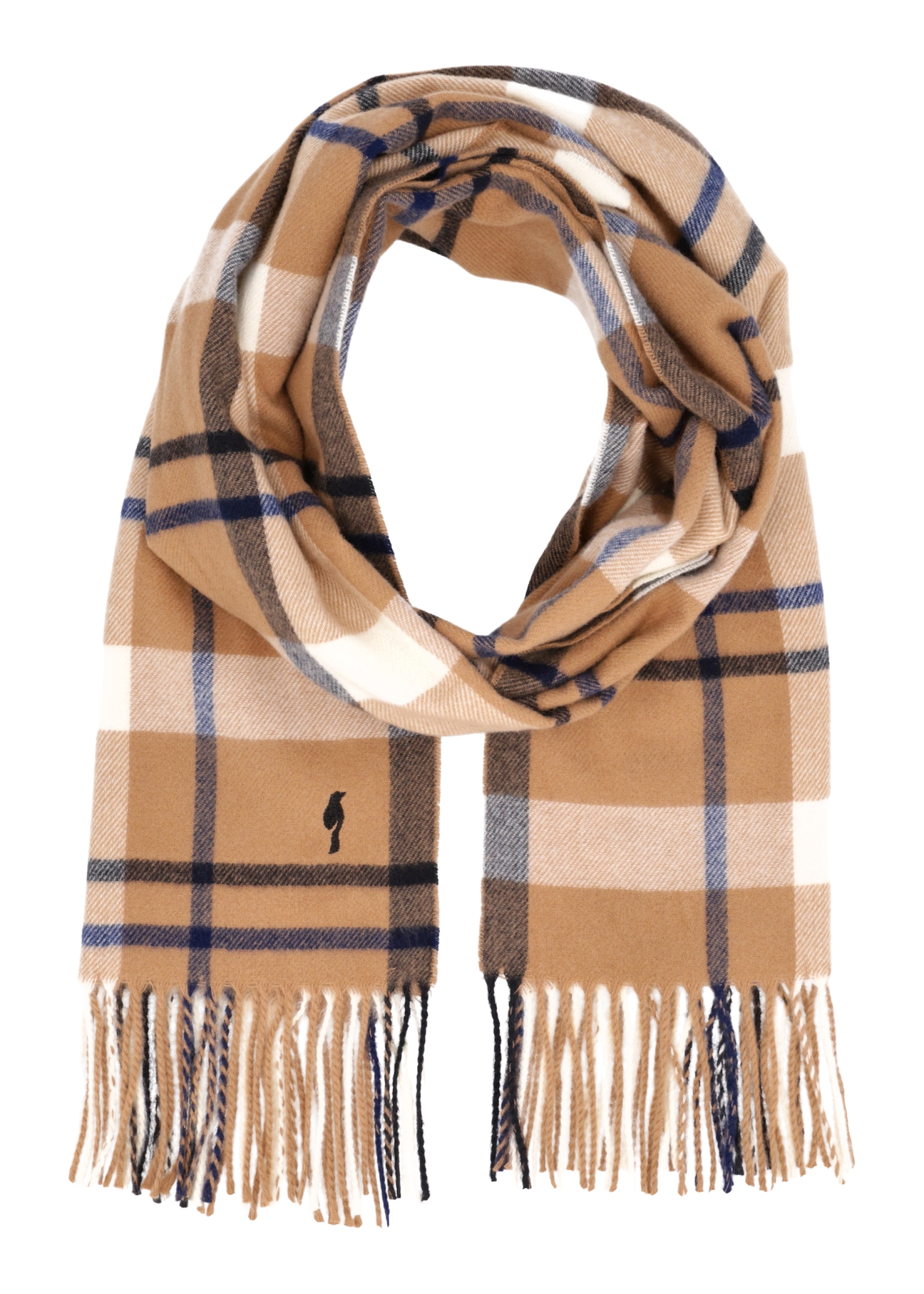 Beige women's checkered scarf SZADT-0236-1L(Z26), front product view on white background.