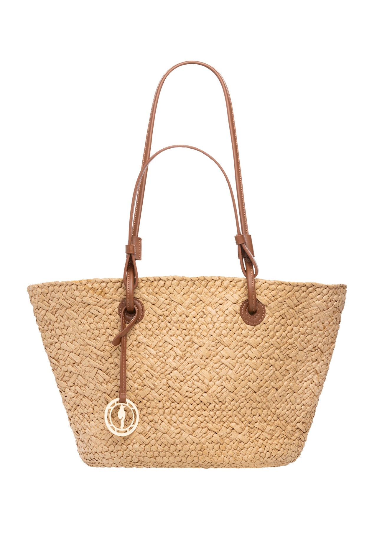 Large women's straw shopper bag TOREC-1217-1E(W26), front product view on white background.