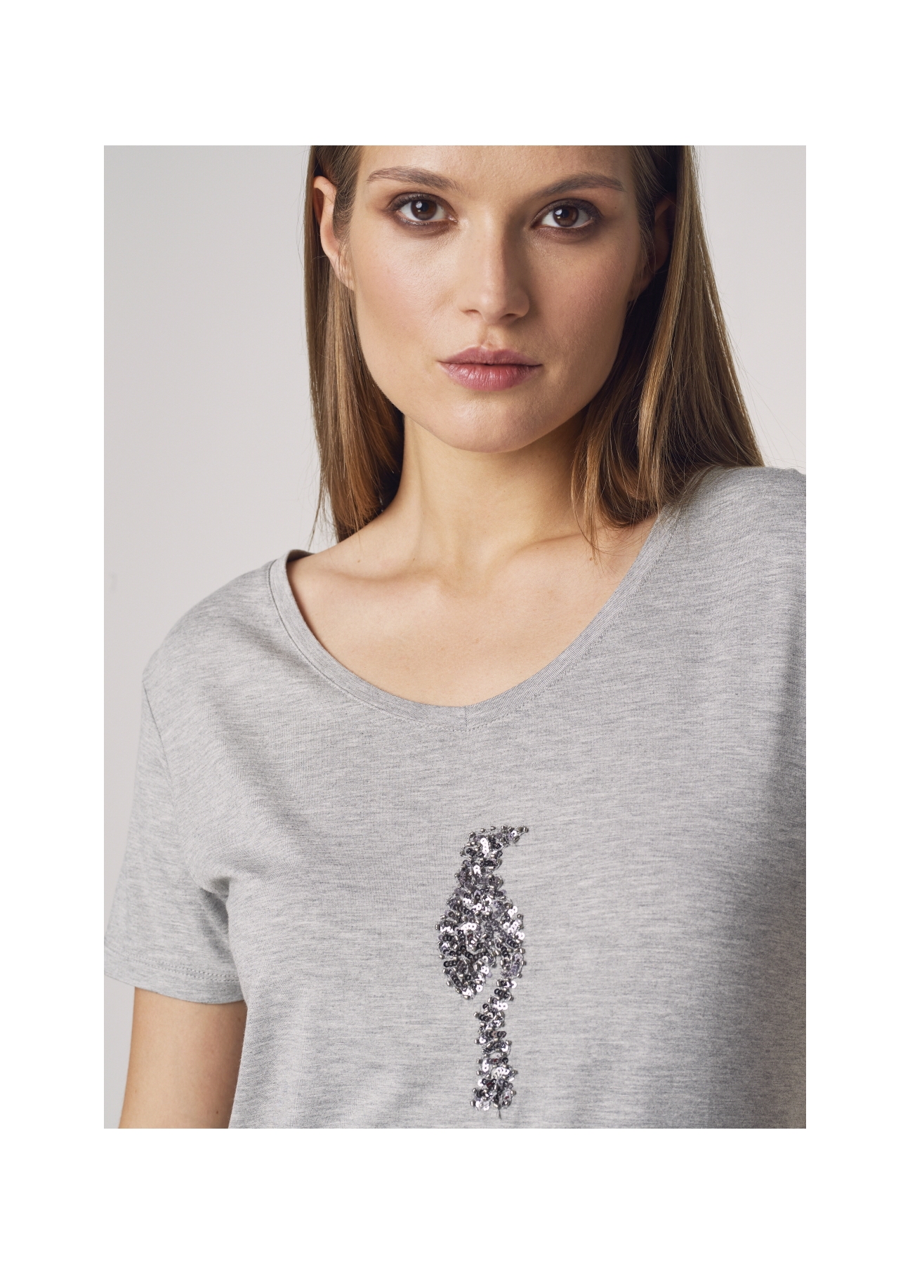 Grey Women's T-shirt with oriole TSHDT-0080-91(Z21)-03