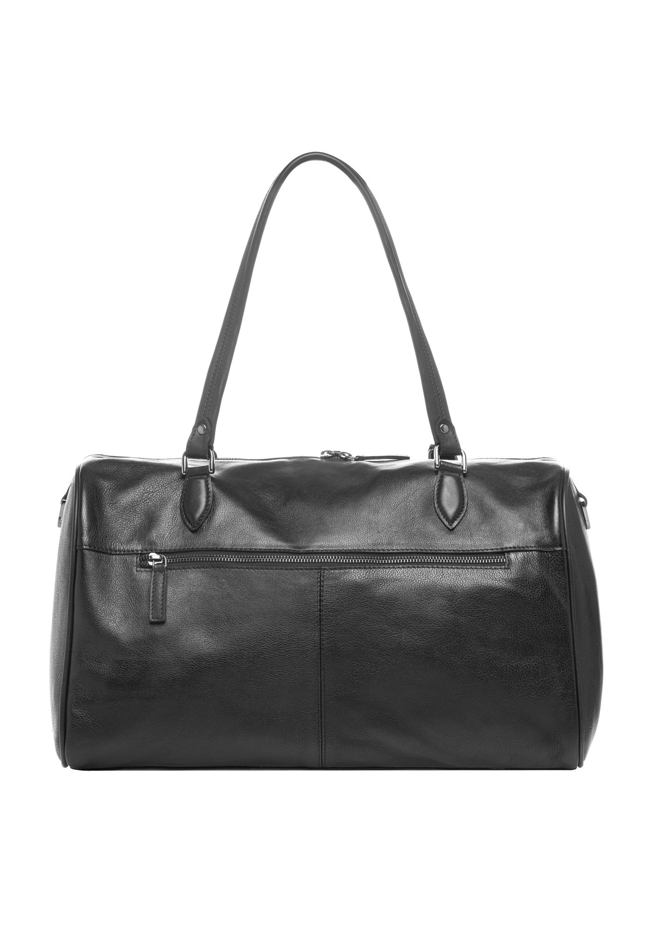 Men's black leather travel bag TORMS-0500-99(W26) - product view from the back, on a white background.