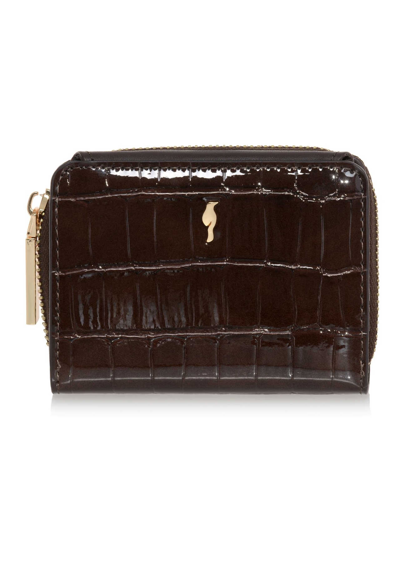 Small brown women's croco wallet POREC-0352A-90(Z25), front product view on white background.
