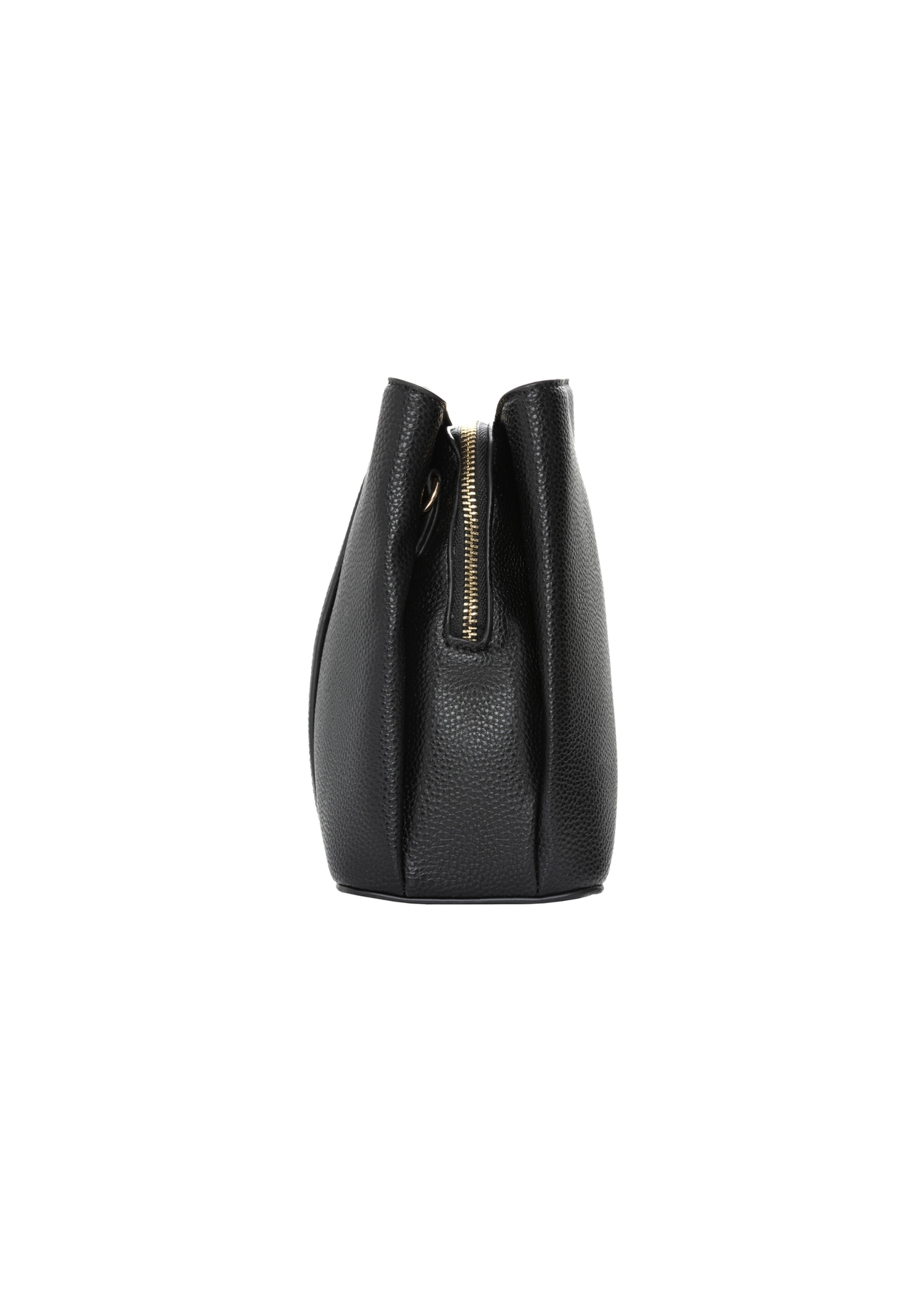 Black women's handbag made of imitation leather TOREC-1261-9I(Z26), side view of the product on a white background.