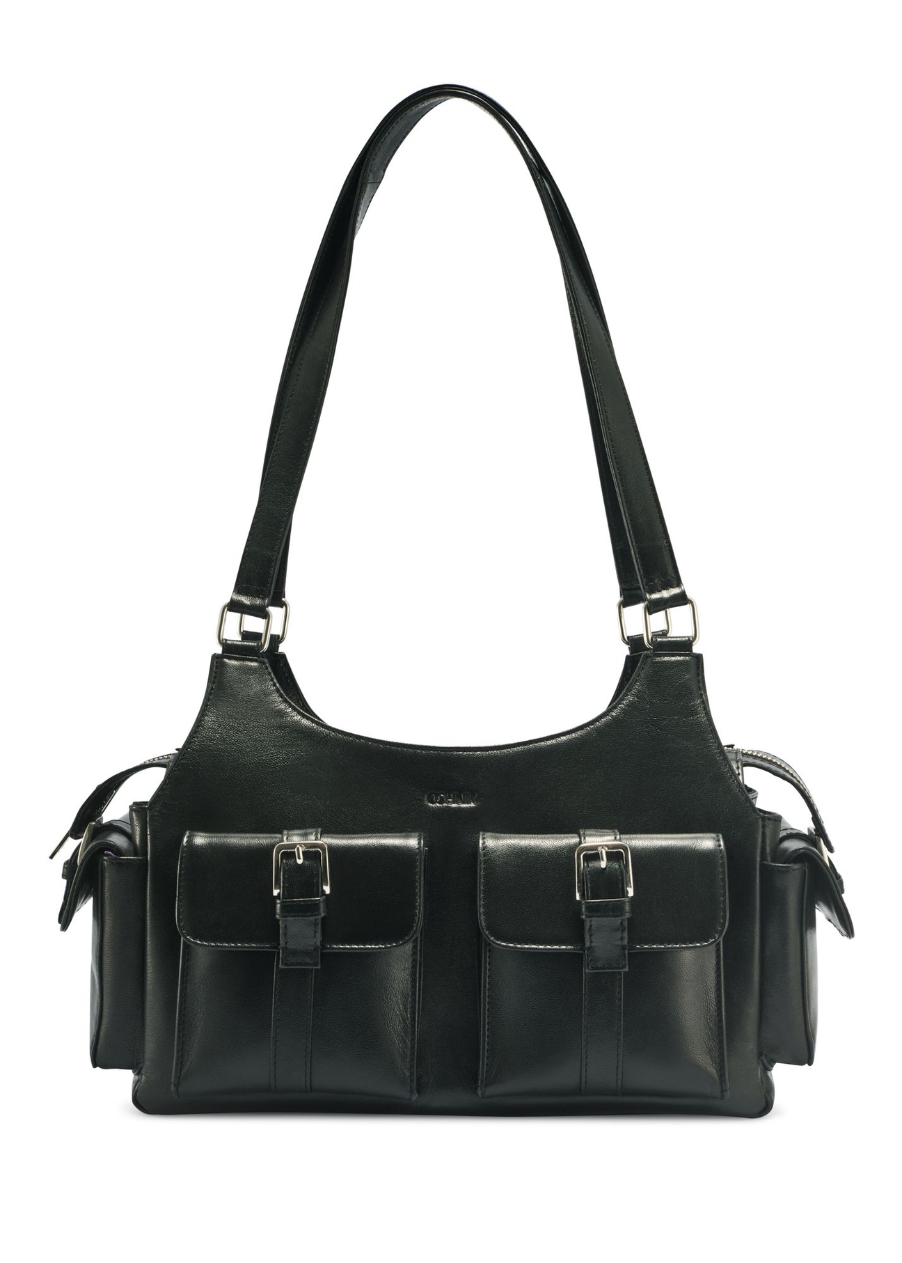 Black leather women's handbag TORES-1136A-99(Z25) - front product view on white background.