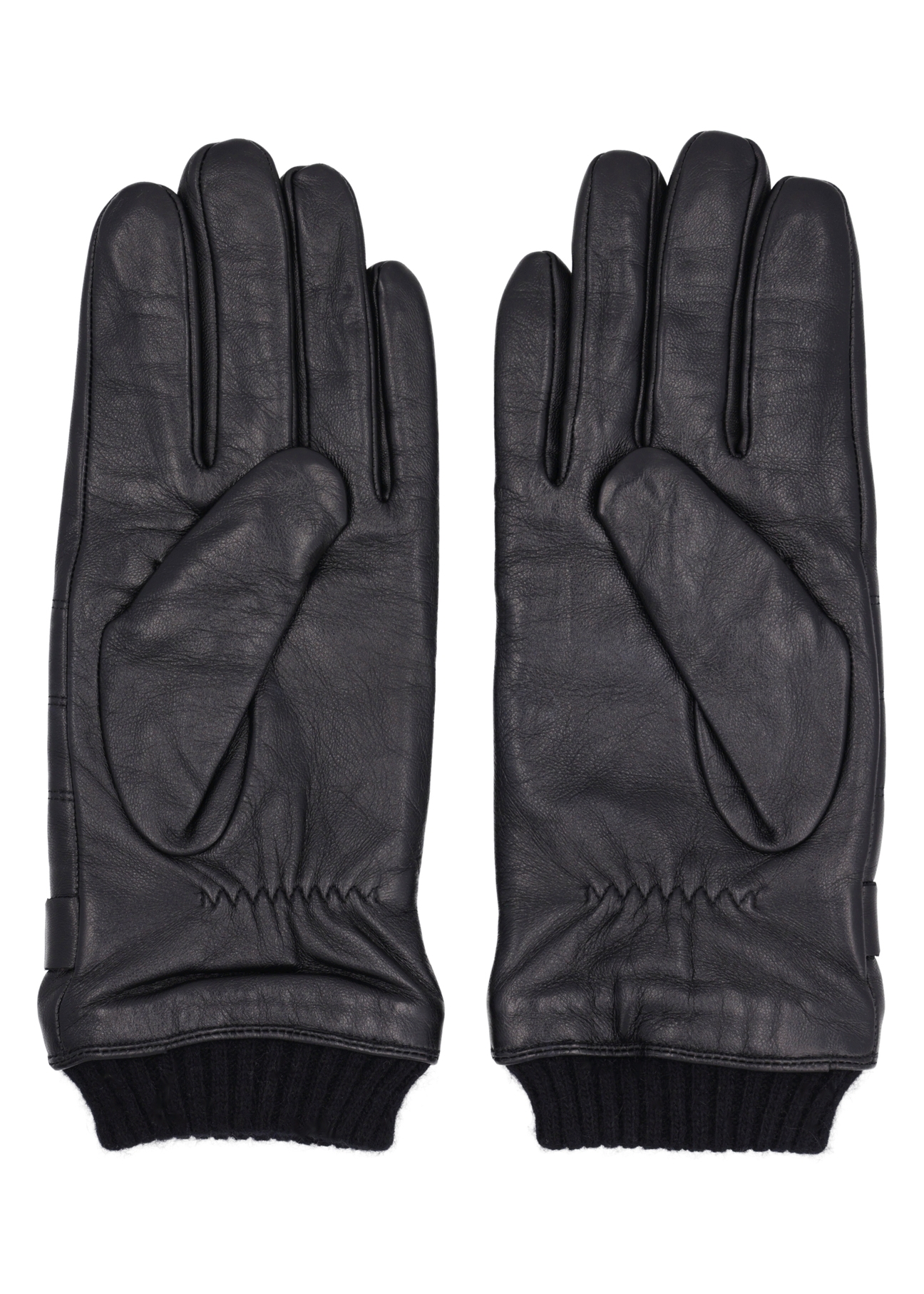 Men's leather gloves with wool lining REKMS-0091-99(Z26), back view of the product on a white background.