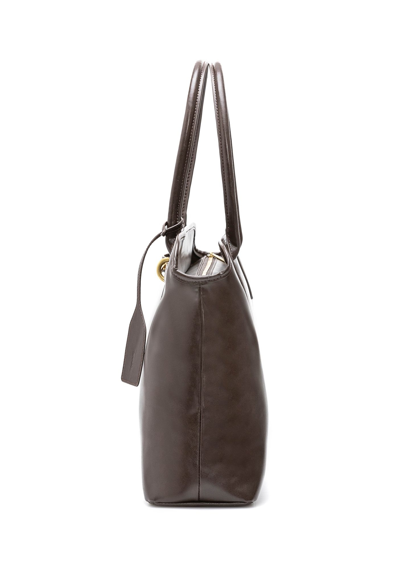 Brown large women's handbag TOREC-1076-1H(Z26) - side view of the product, on a white background.