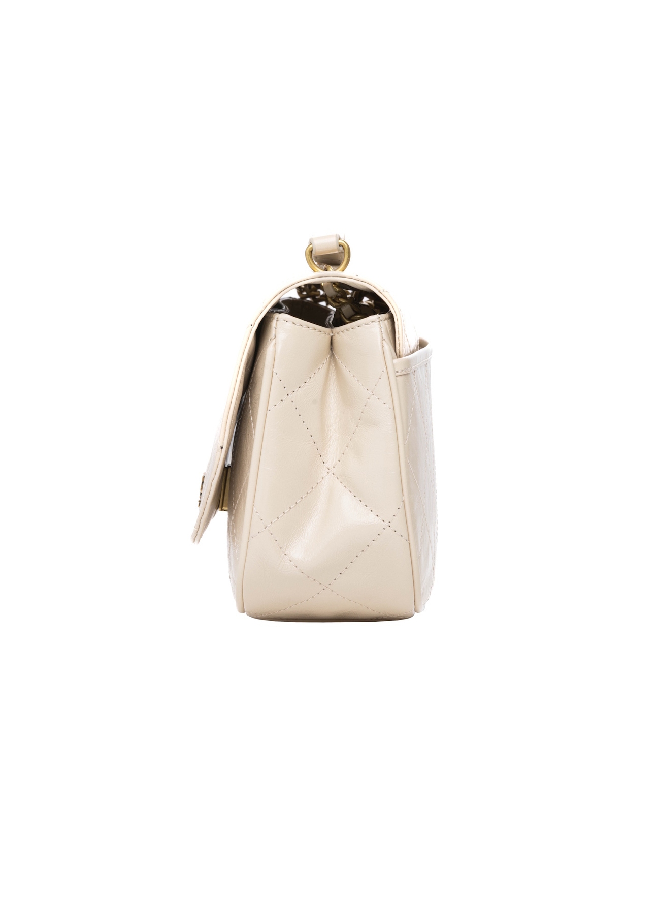 Cream patent leather women's handbag TORES-1297-0B(W26), side view of the product on a light background.