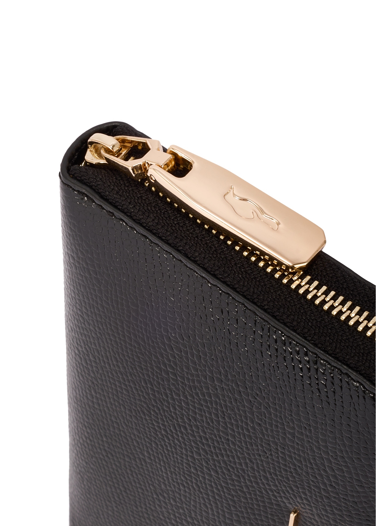 Black medium women's leather wallet PORES-0931A-99(Z25), close-up of the product detail on a white background.