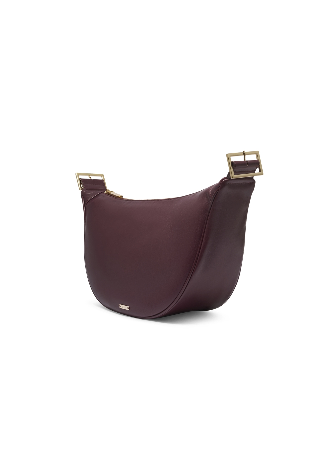 Burgundy semi-circular women's handbag TORES-1350-4D(Z26). Side view, diagonal, on a white background.