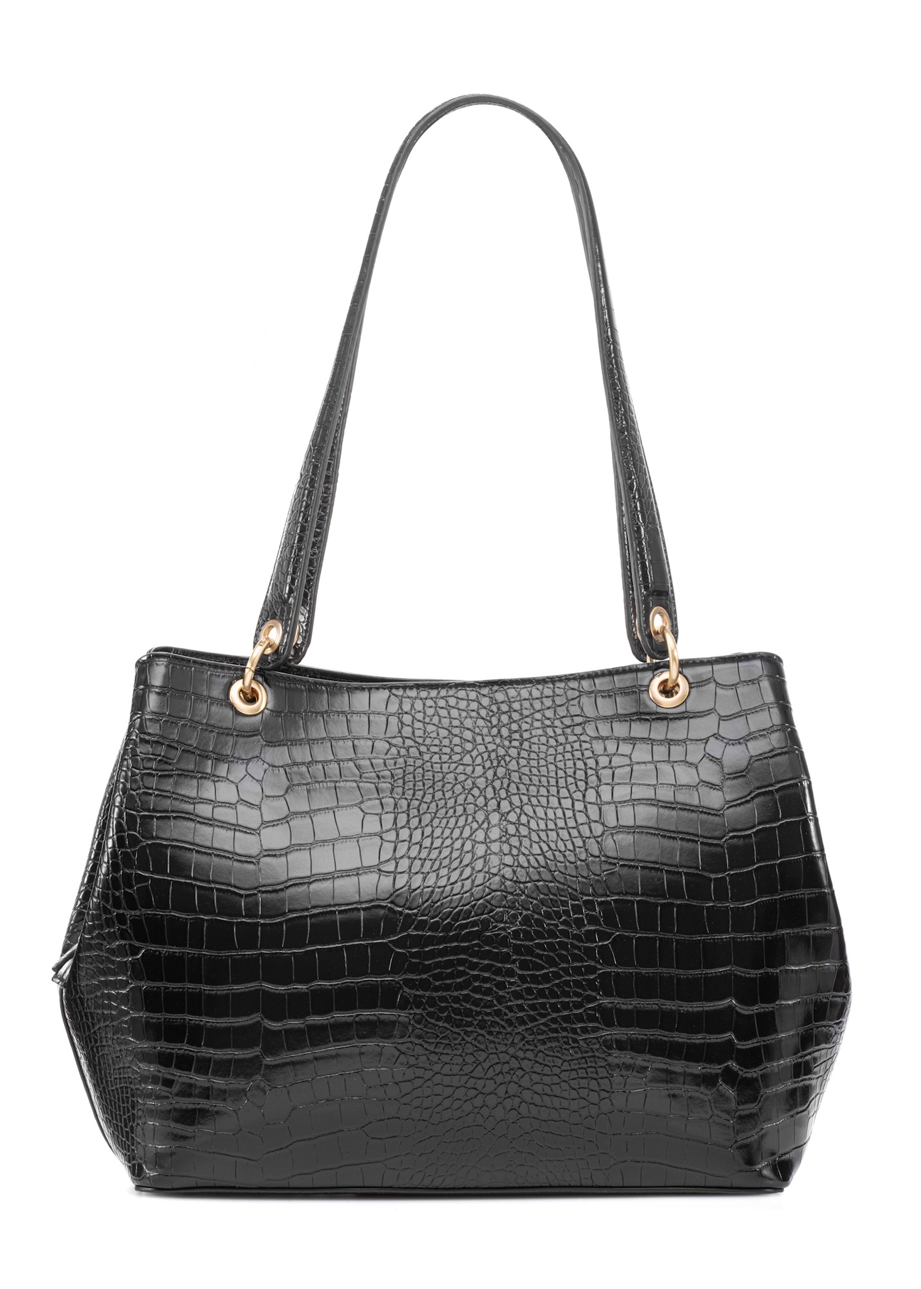 Large black croco women's handbag TOREC-1056-97(Z25), product view from the back on a white background.