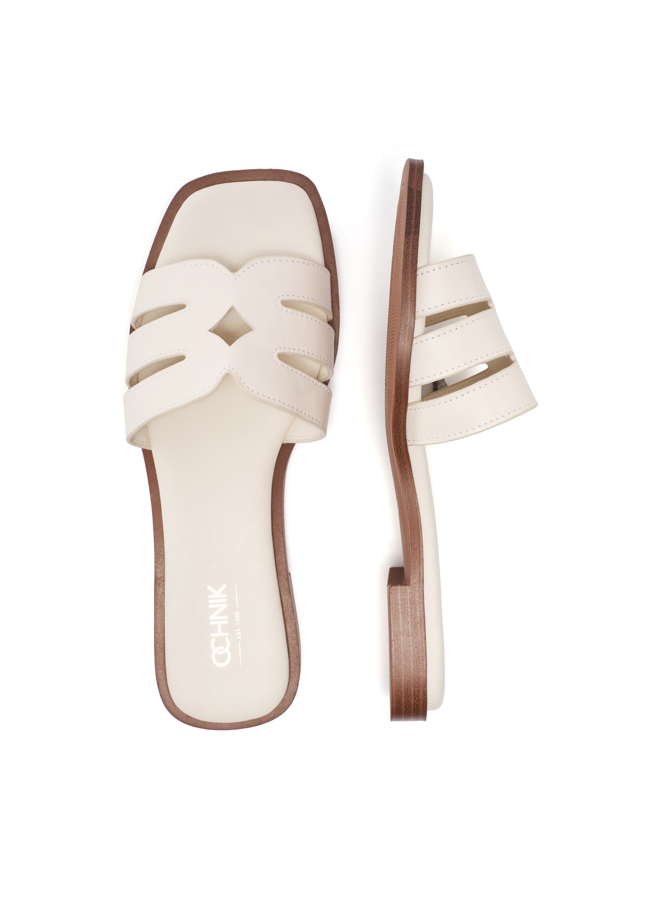 Women's cream leather flip-flops BUTYD-1224-0B(W26)