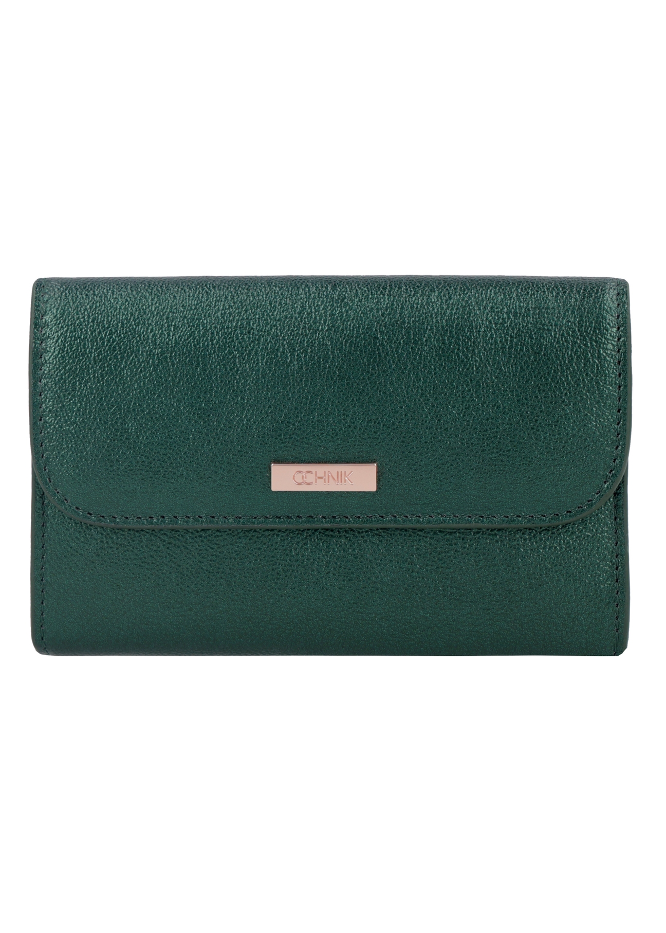 Medium dark green women's leather wallet PORES-1030-8C(Z26), front product view on white background.