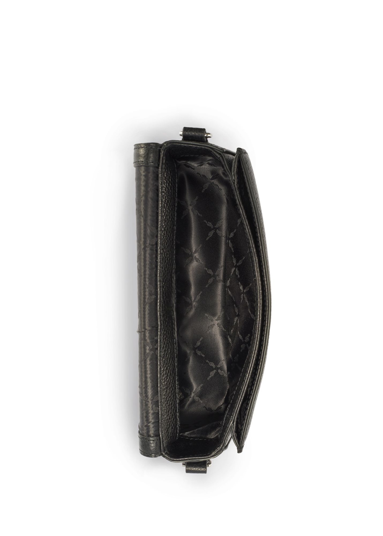 Black leather small women's handbag TORES-1101A-99(Z25), view of the inside of the product on a white background.