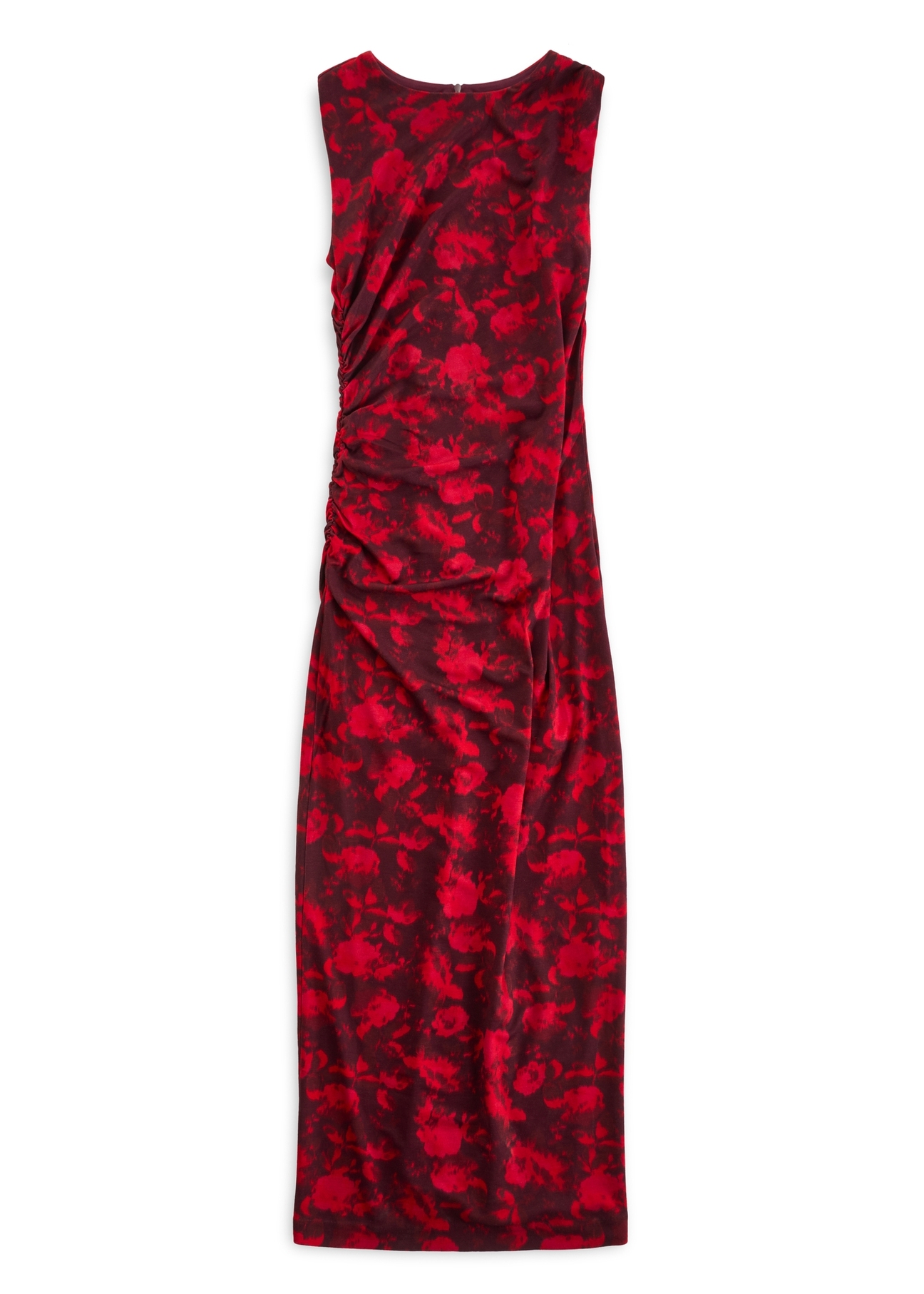 Burgundy floral viscose dress SUKDT-0245-49(Z25), product view from the front on a white background.
