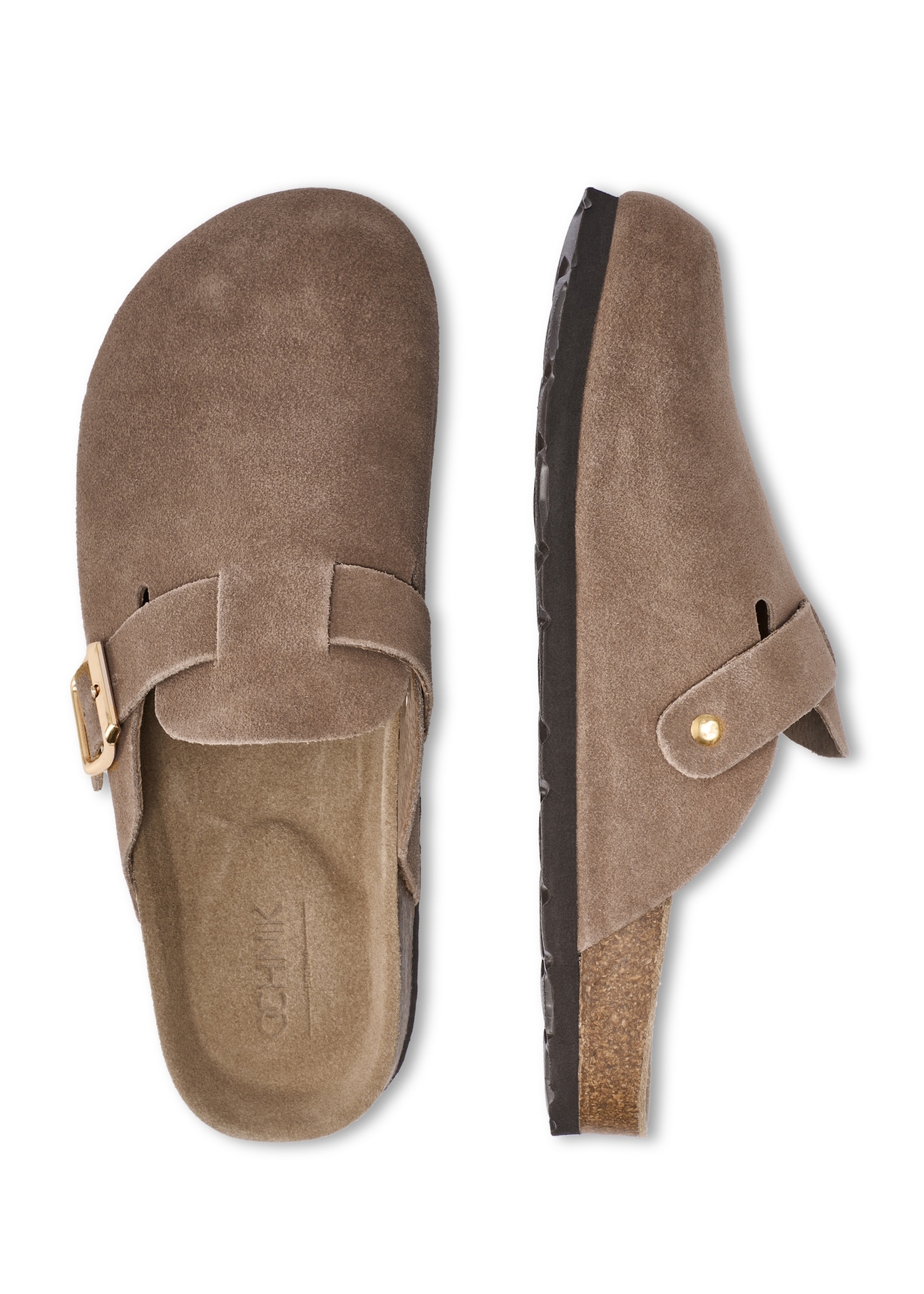 Women's suede camel flip-flops BUTYD-1267-1D(W26), top view of the product on a white background.