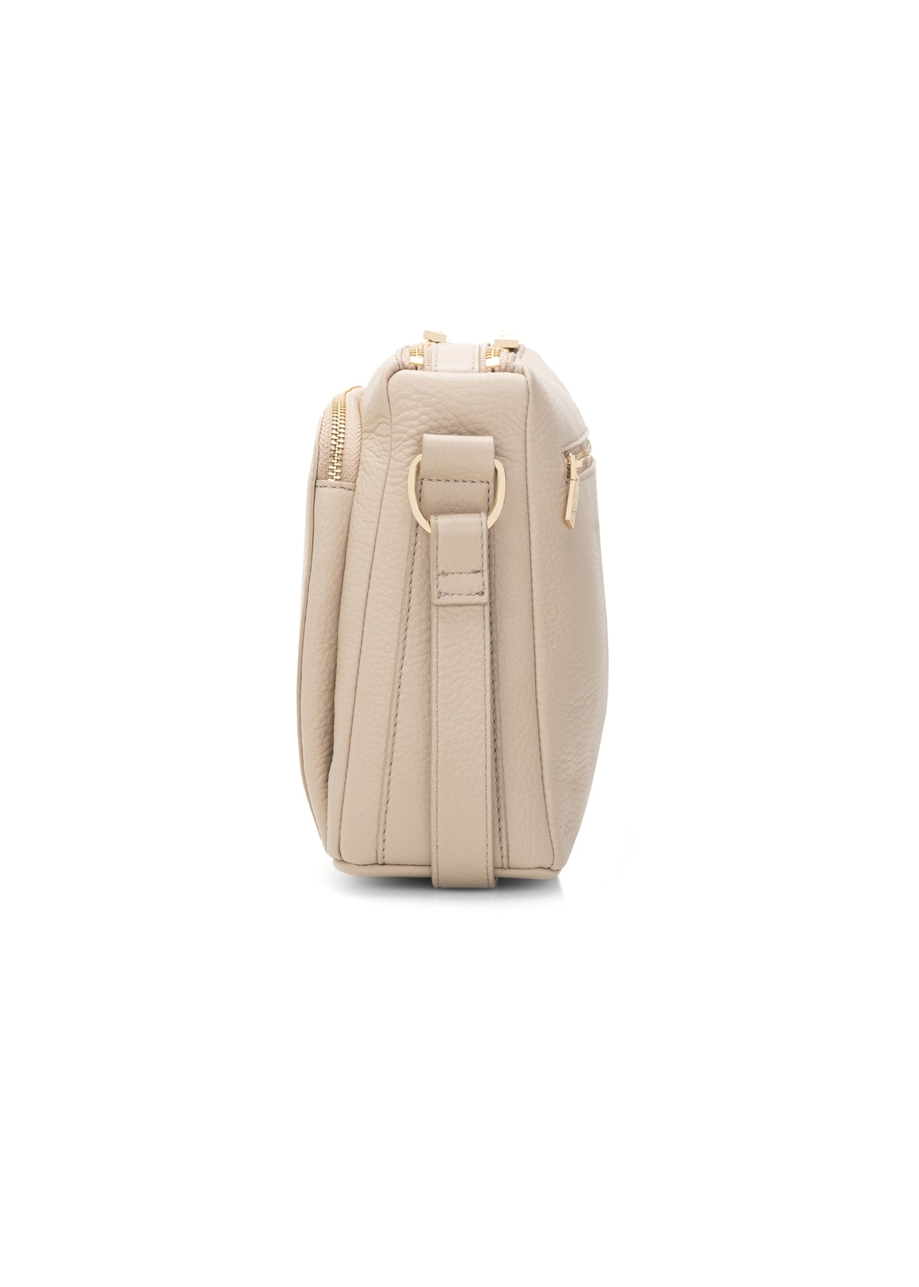 Beige leather women's shoulder bag TORES-0983E-1B(W26), side product view on white background.