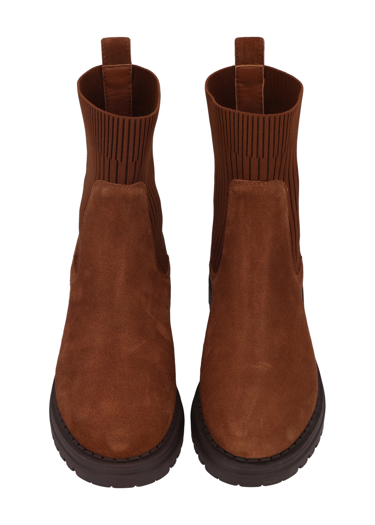 Light brown suede women's Chelsea boots BUTYD-1194-1G(Z26), front product view, on white background.