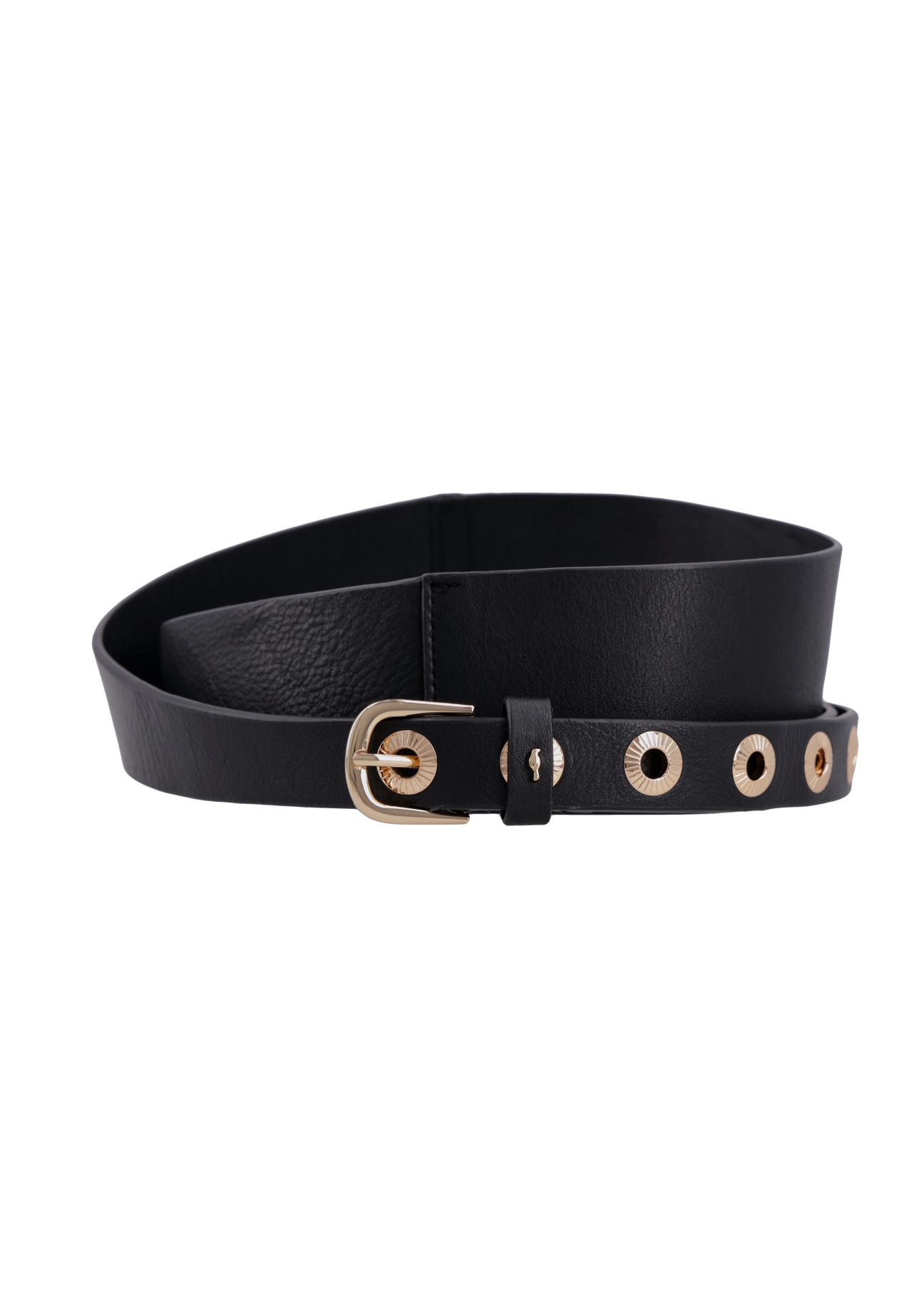 Black leather women's belt PASDS-0350-99(Z26), front product view on white background.