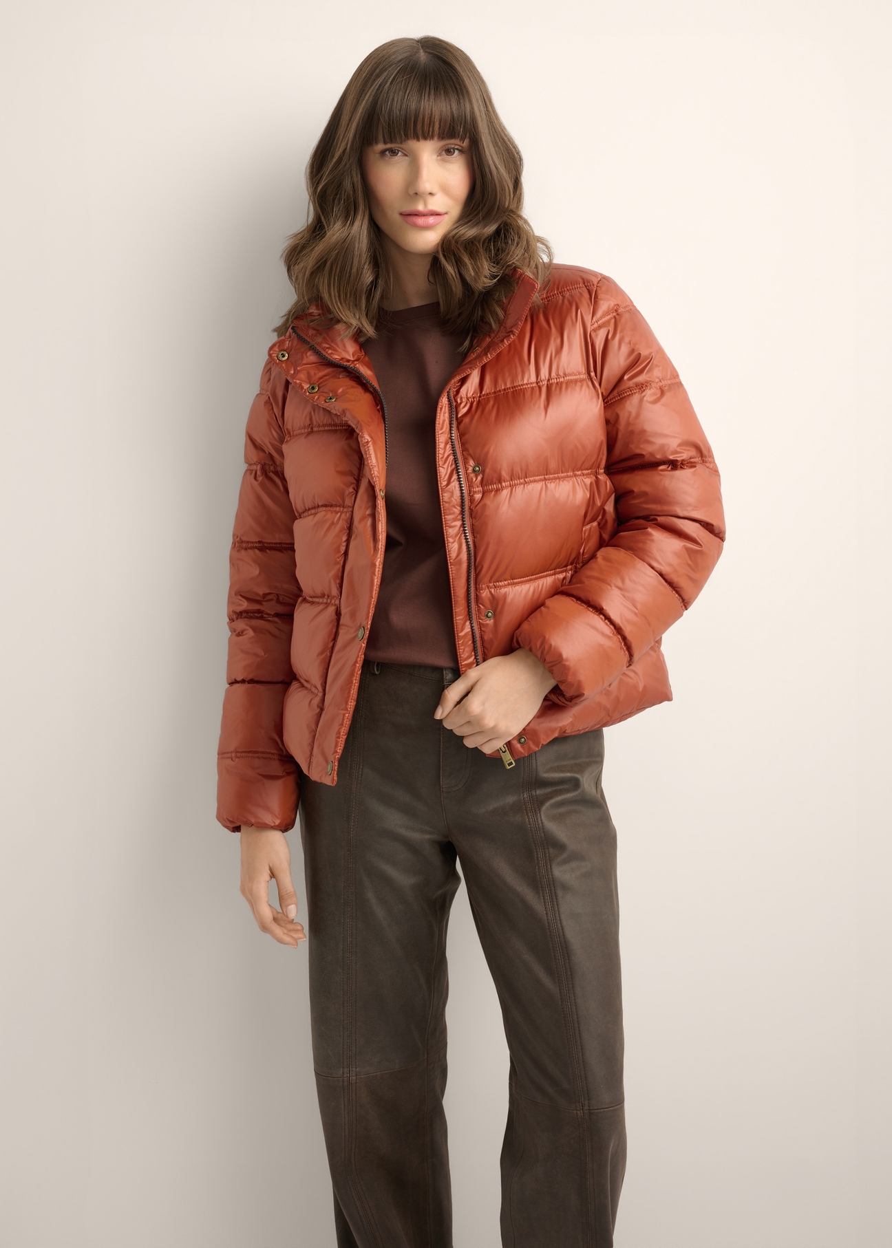 Women's jacket with a stand-up collar in red color KURDT-0669-3D(Z26)