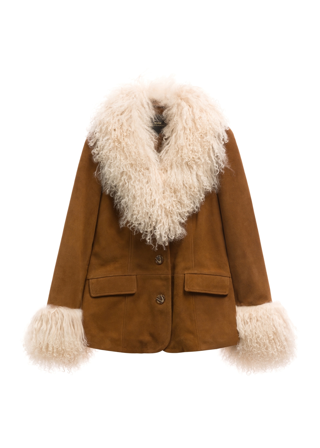 Women's cognac leather jacket KURDS-0633-1F(Z26), front view on a white background.