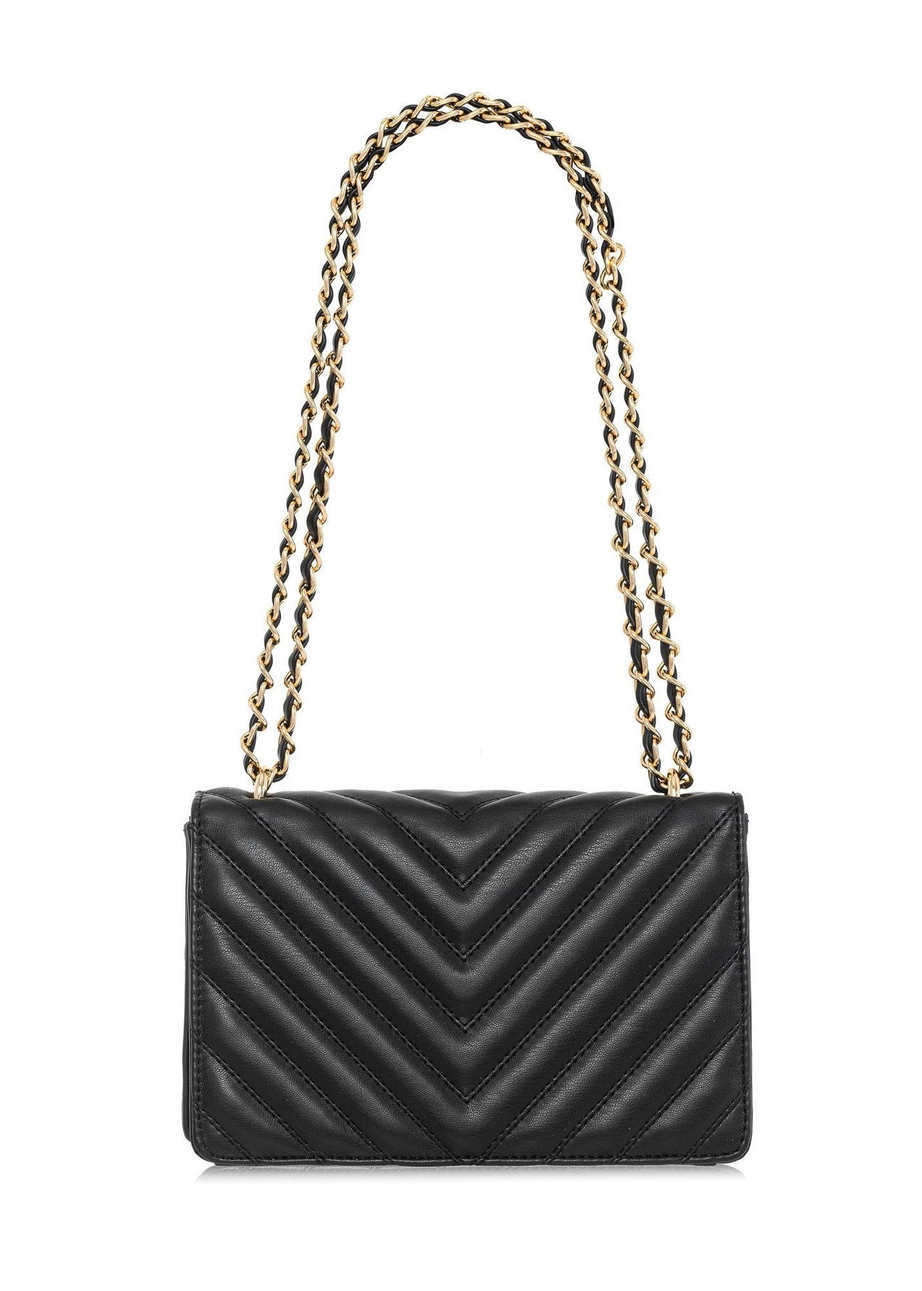 Black quilted women's handbag TOREC-0528D-99(Z25) - product view from the back on a white background.