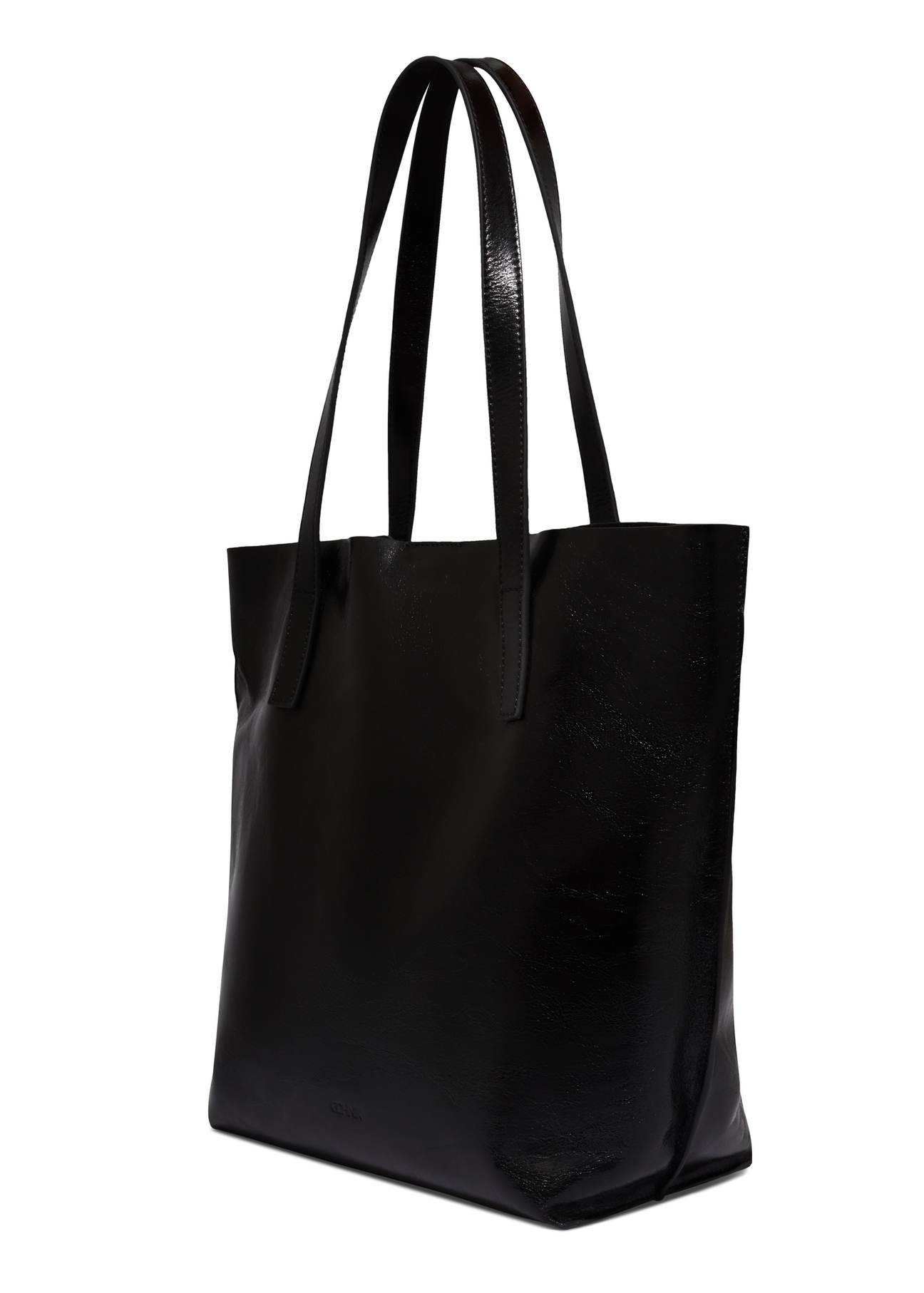Large black women's shoulder bag with gloss TORES-1368-9F(Z26), diagonal product view on a white background.