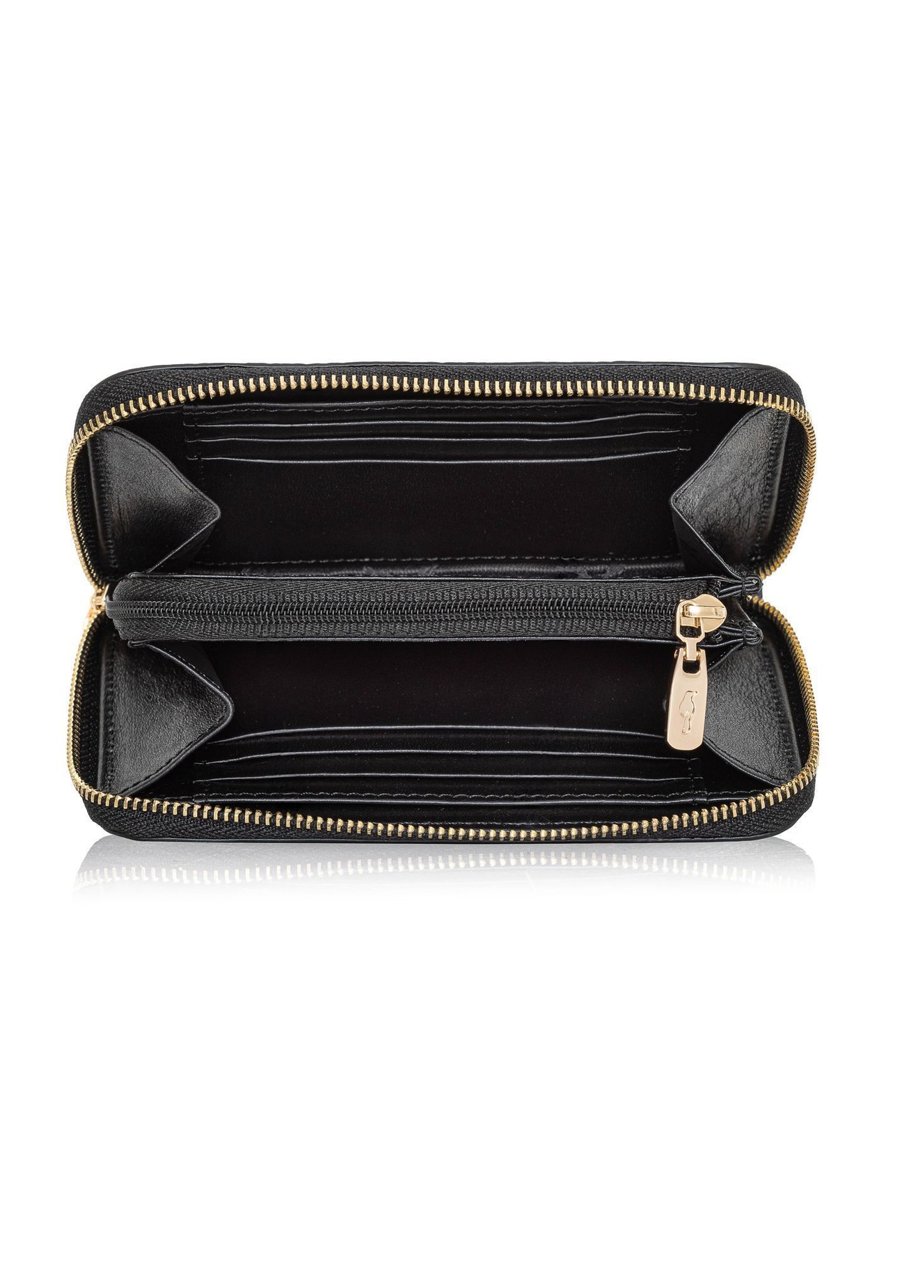 Black leather medium women's wallet PORES-0898R-9I(W26), product view inside on white background.