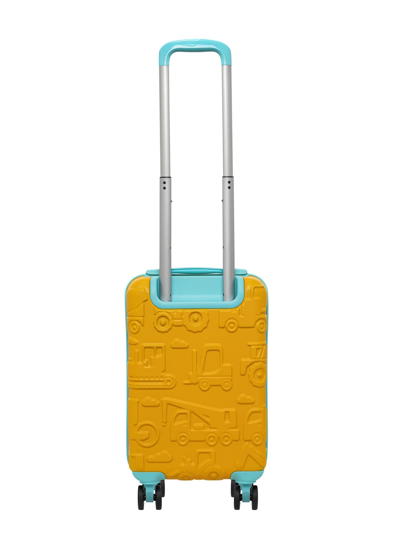 Small orange suitcase on wheels WALAB-0087-3B-18(W26), product view from the back on a white background.