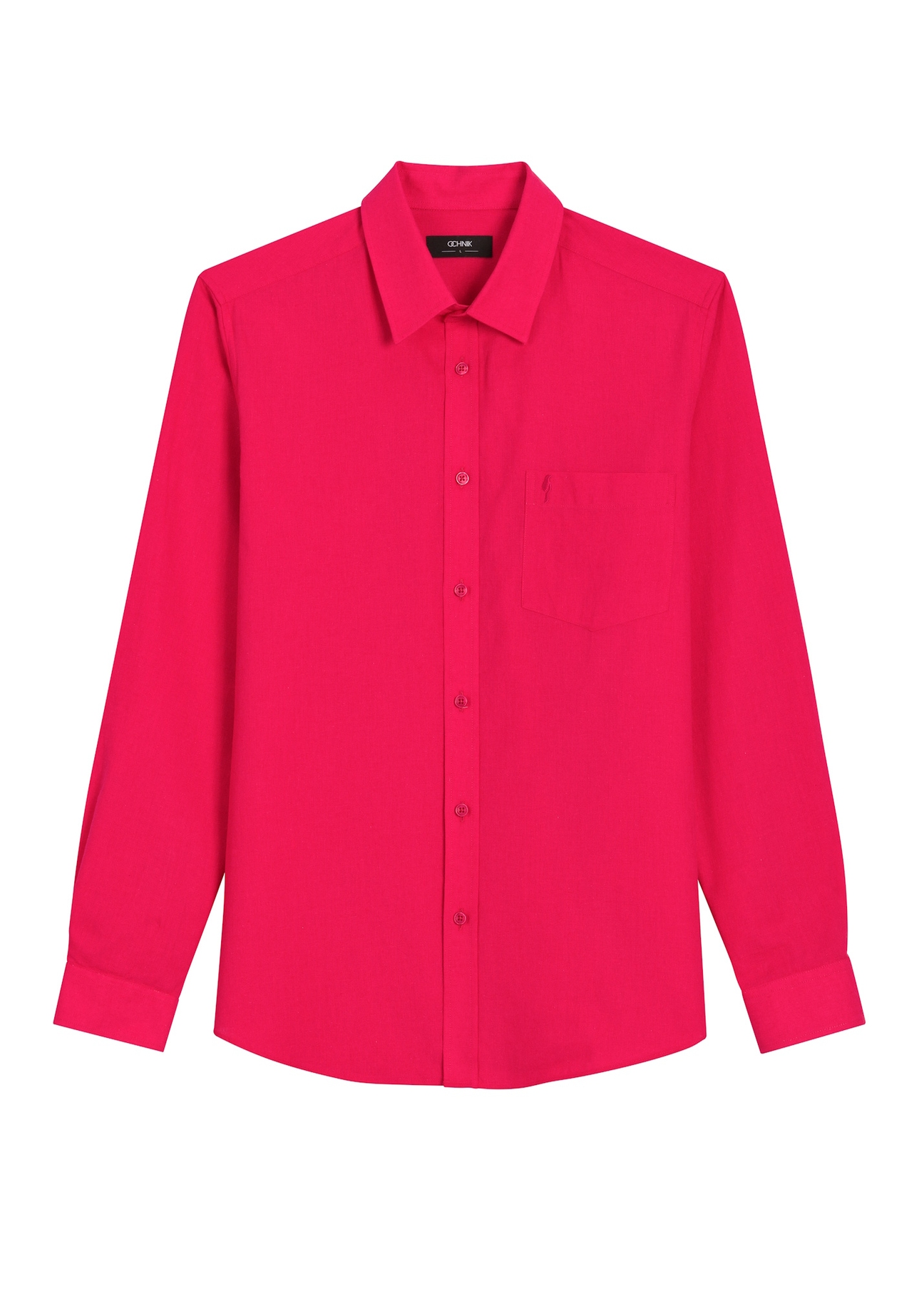Men's fuchsia linen blend shirt KOSMT-0379-5E(W26), front product view on white background.