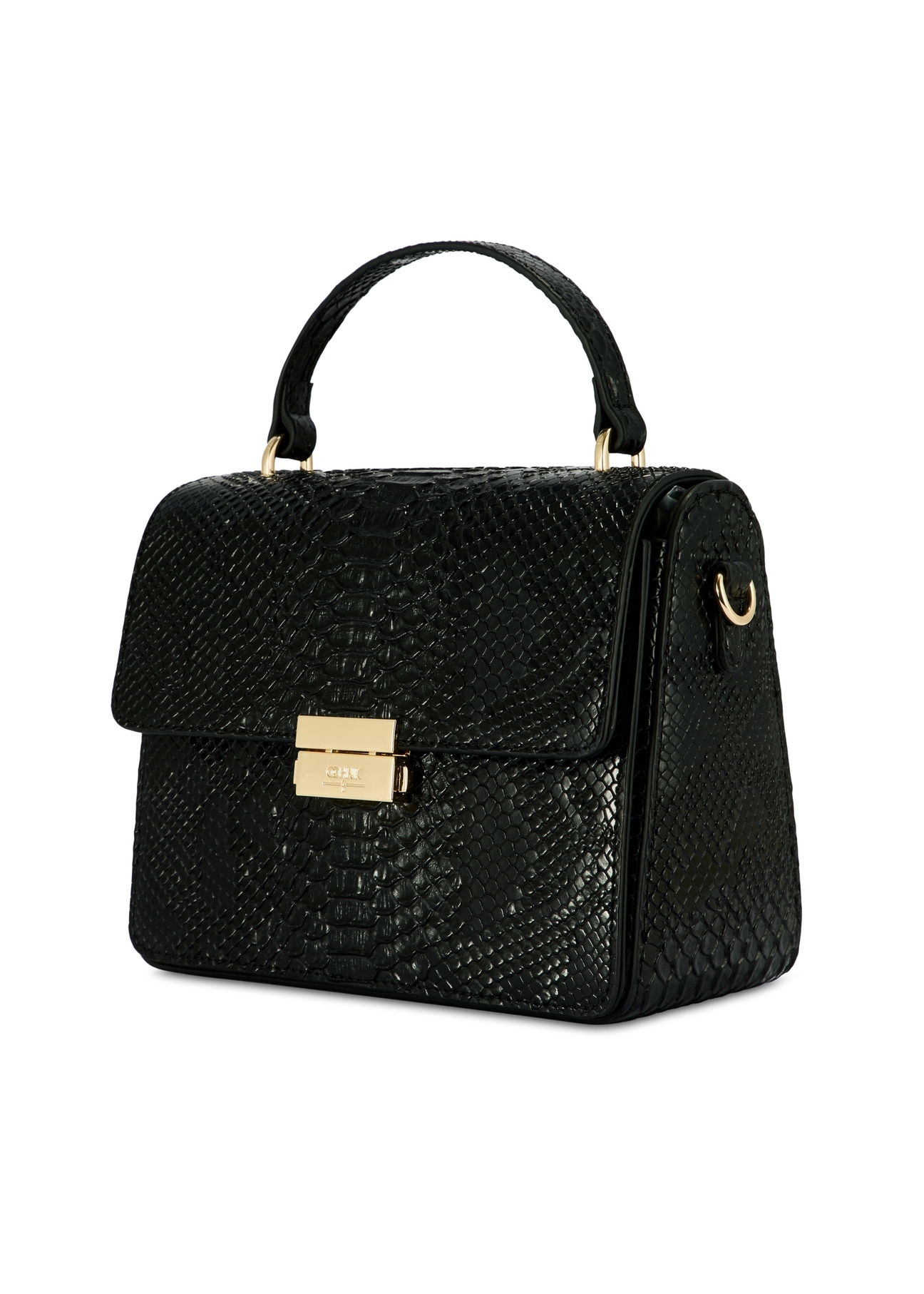 Black women's trunk handbag TOREC-1080-98(Z25), diagonal product view on a white background.