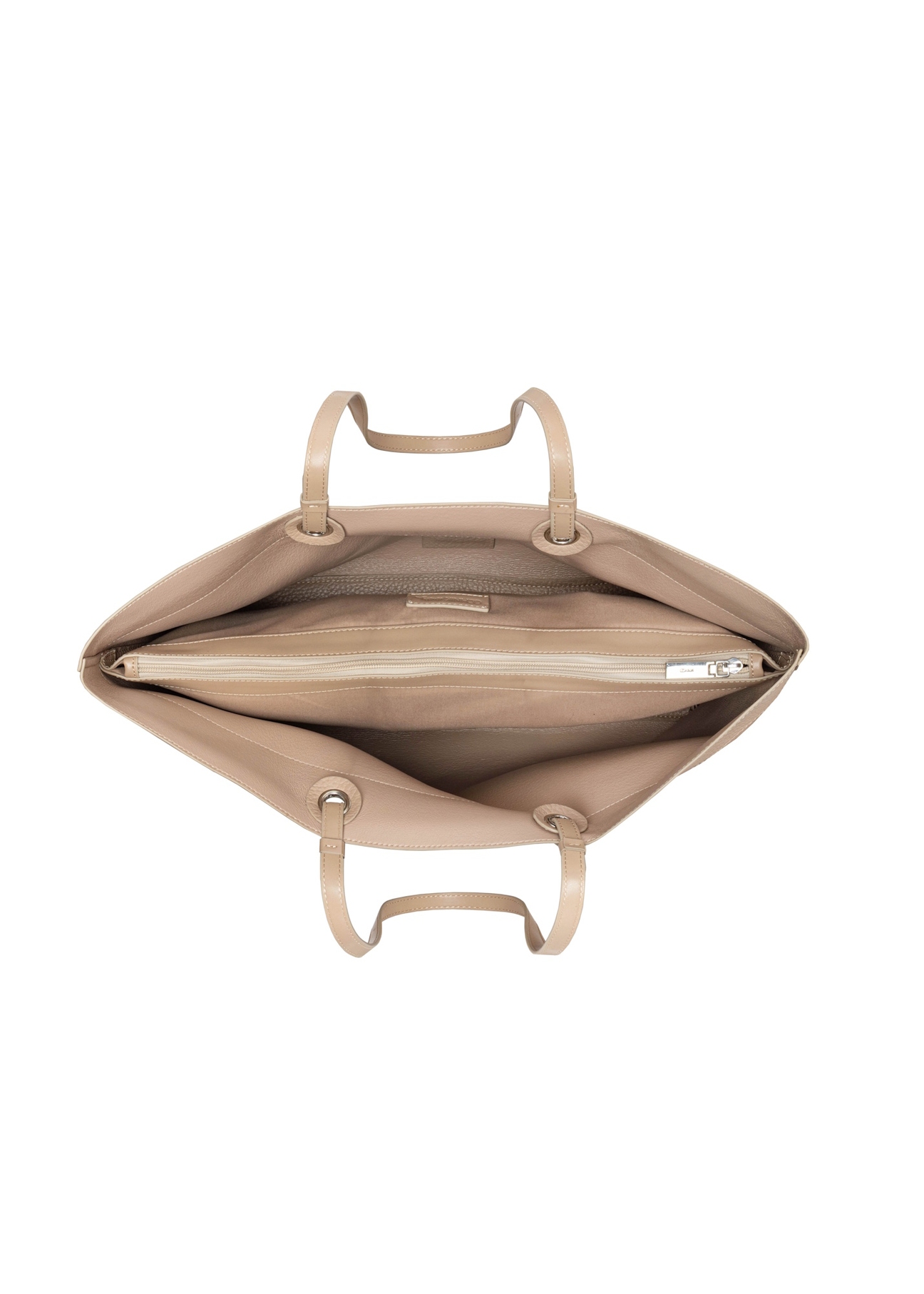 Beige pebbled shopper bag TOREC-1252-1B(Z26), product view inside on a light background.