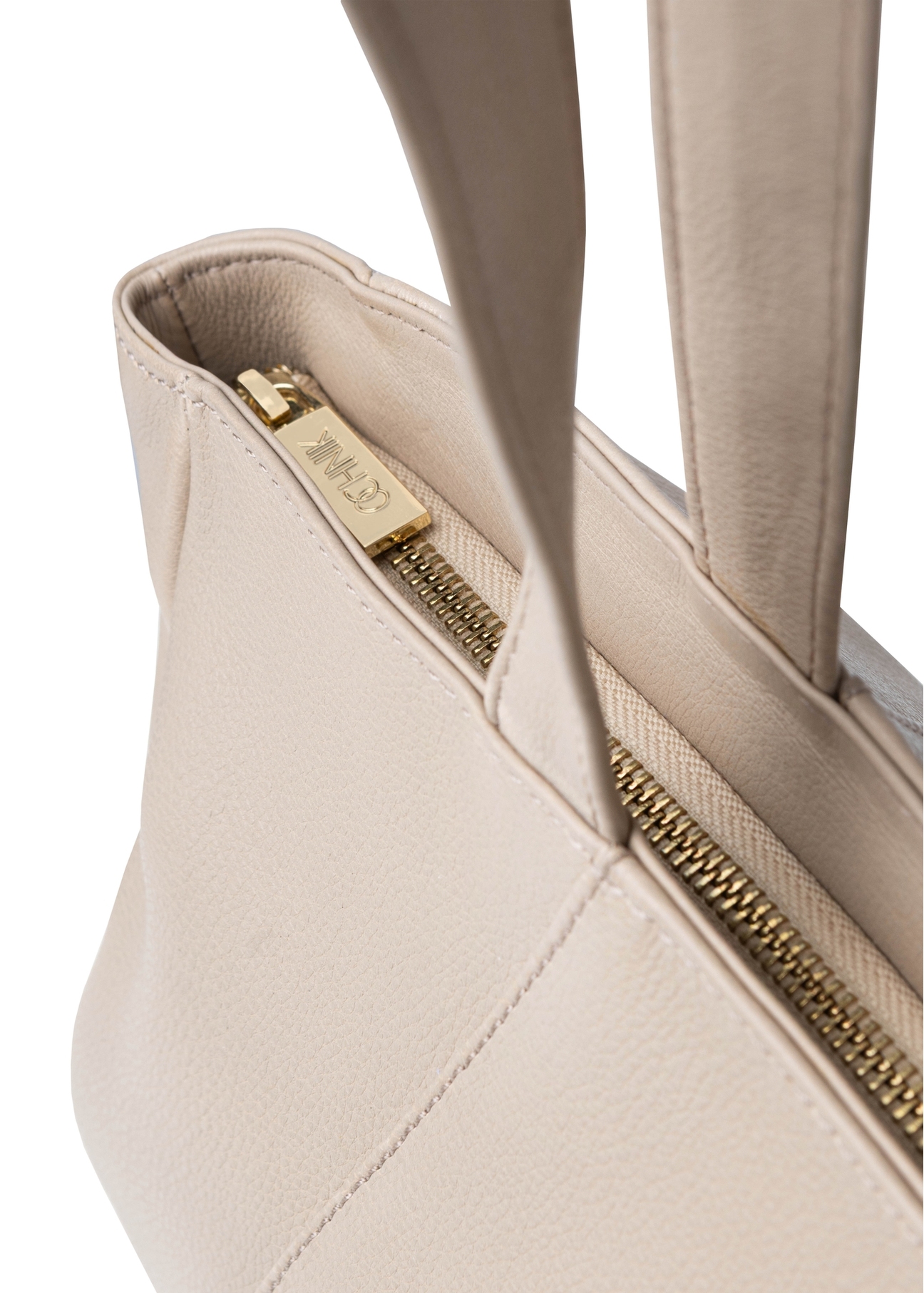 Beige leather women's shopper bag TORES-1255-1A(W26), close-up of product detail, view on white background.