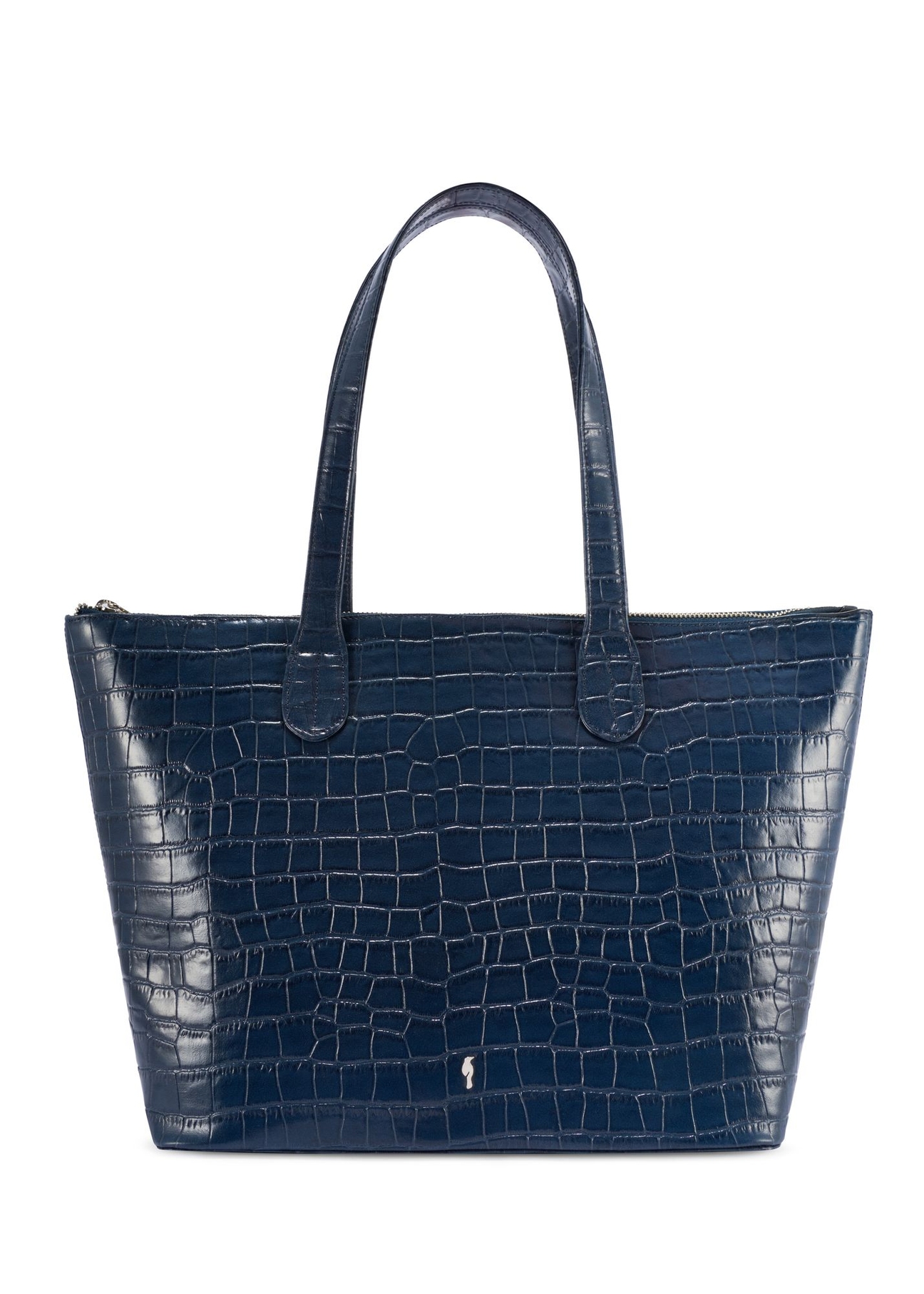 Women's navy blue leather shopper bag TORES-0939F-7D(W26) - front product view, on white background.