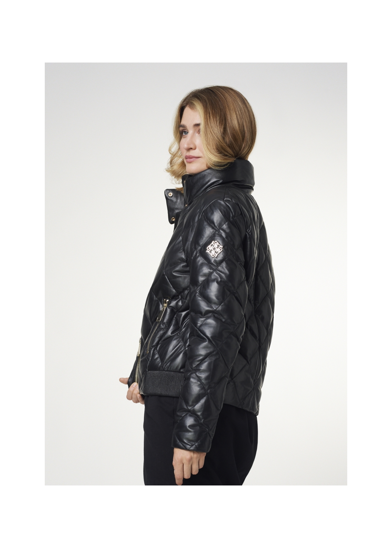 Women's leather jacket with high collar KURDS-0335-5339(Z21)-06