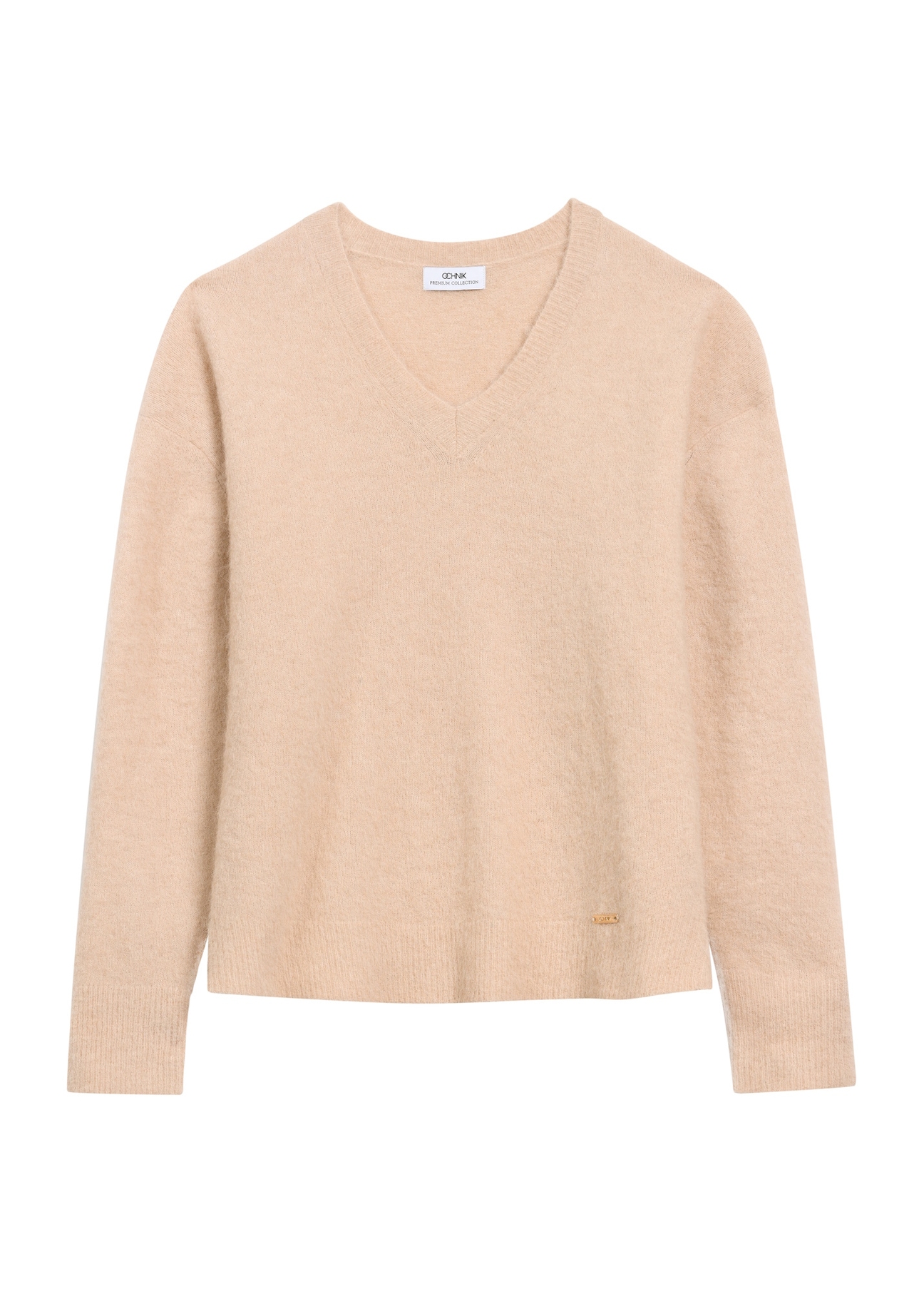 Beige women's wool sweater SWEDT-0215-81(Z25), front product view on white background.