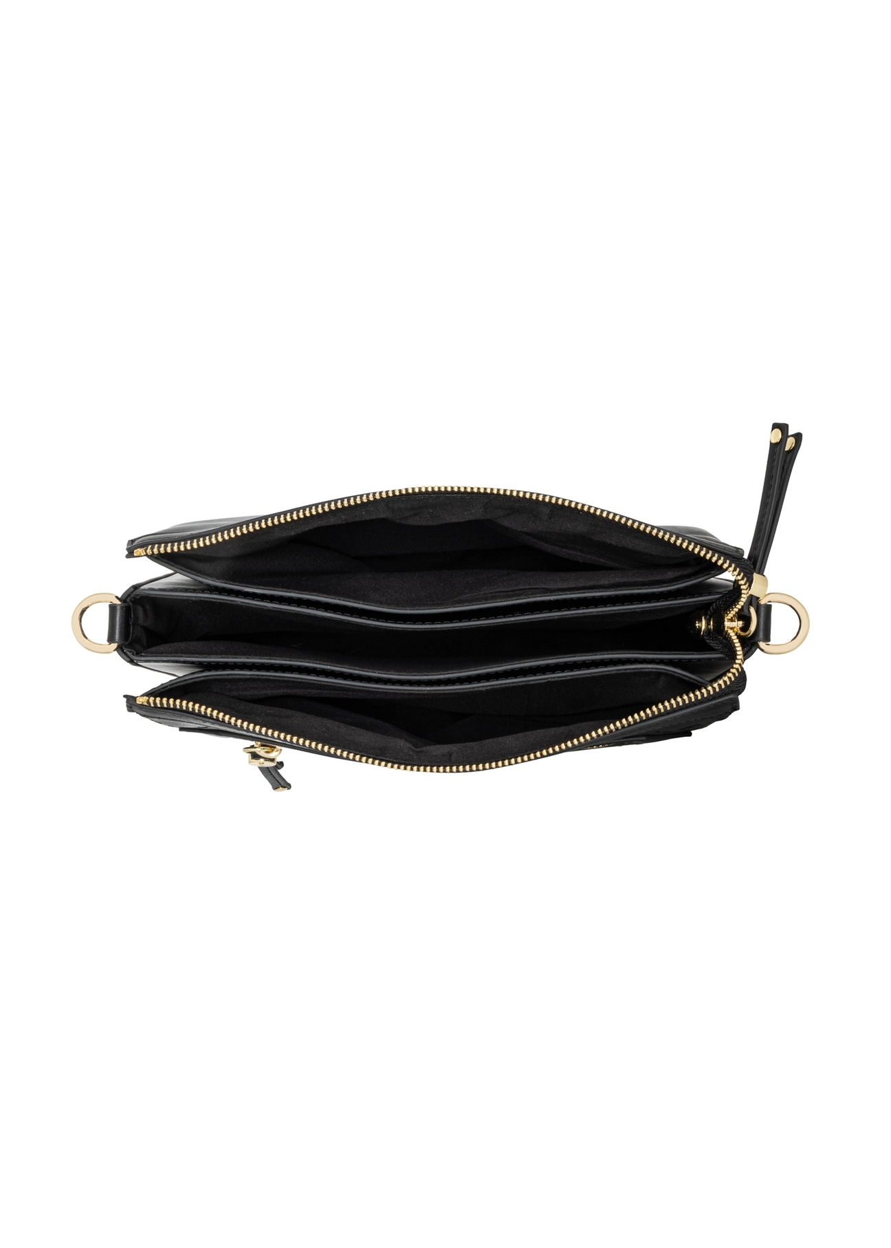 Black women's handbag with monogram TOREC-1293-9P(Z26), product view from above on a white background.